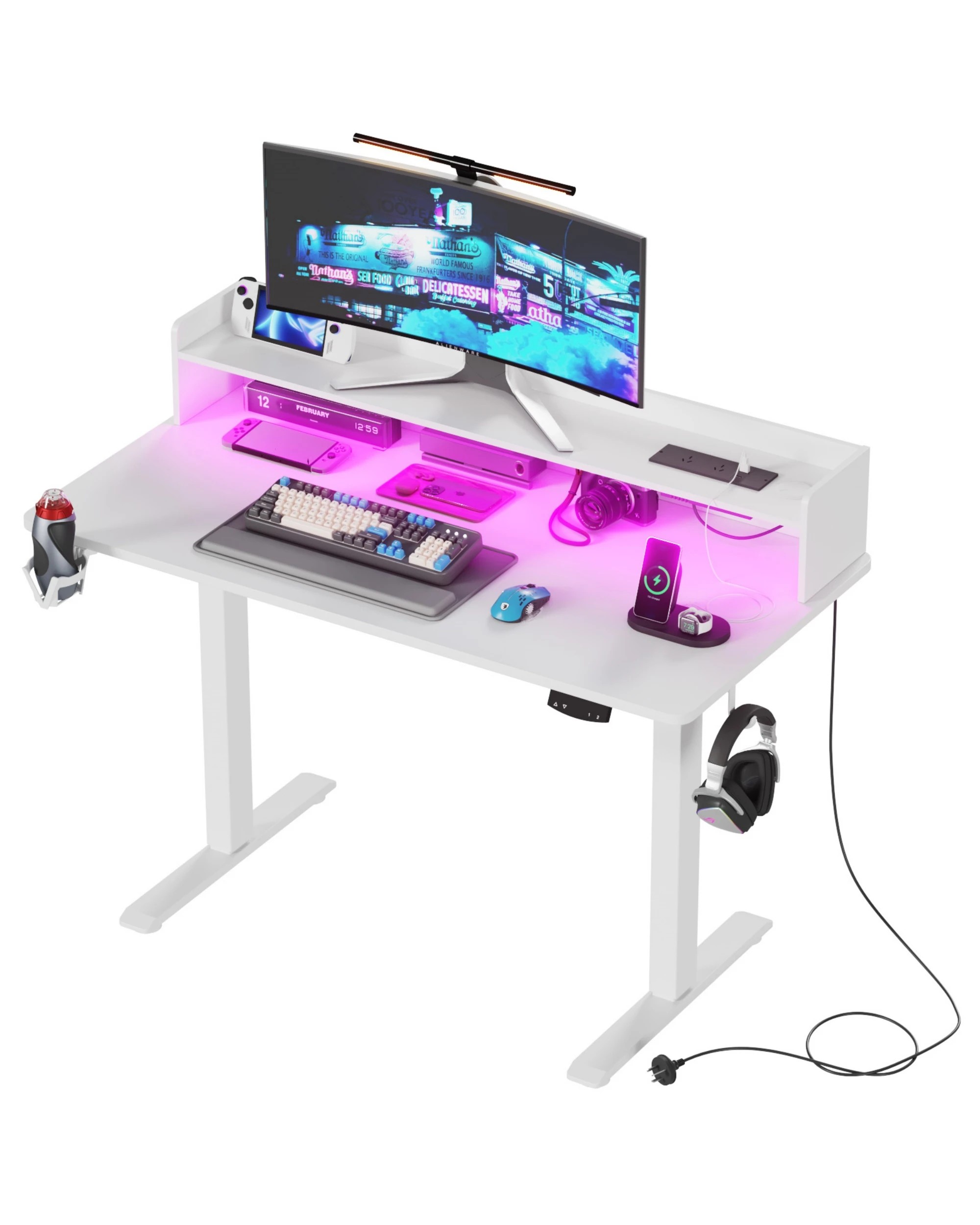 3 Advwin Led Rgb Light Electric Standing Desk with Power Outlets Monitor Stand - White, 3 of 4