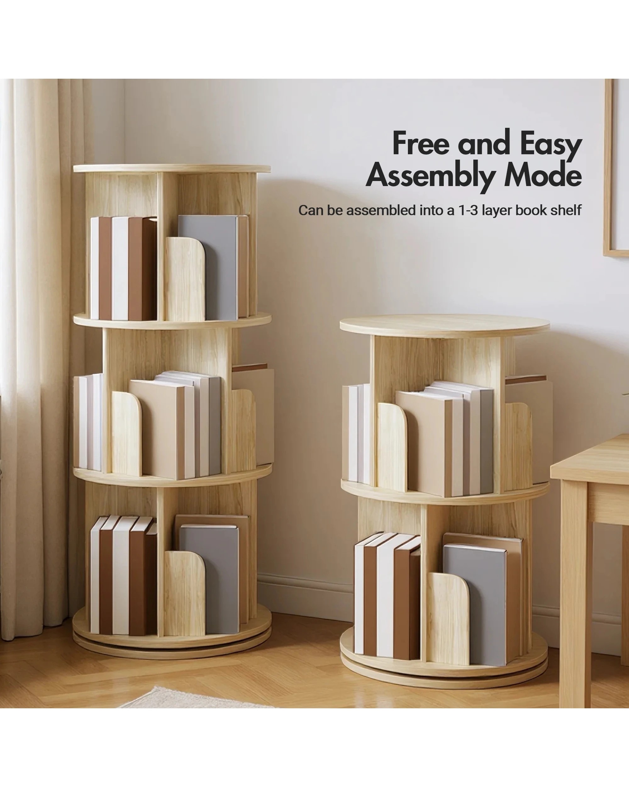 5 Advwin 3 Tiers Bookshelf Rotating Corner Bookcase Cabinet Revolving Display Stand Rack Oak, 5 of 8