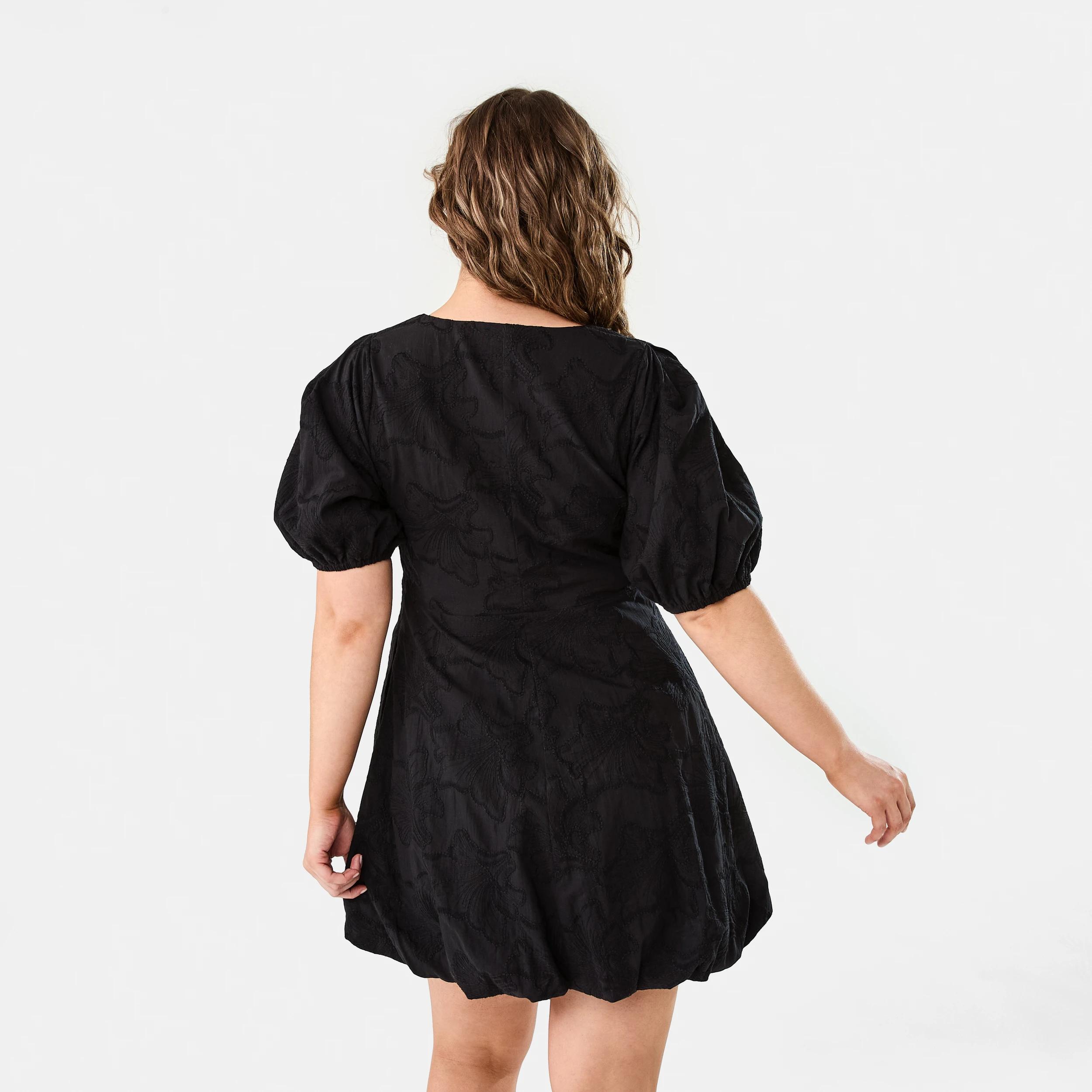 4 Short Sleeve Broderie Puff Sleeve Mini Dress Black, 4 of 10