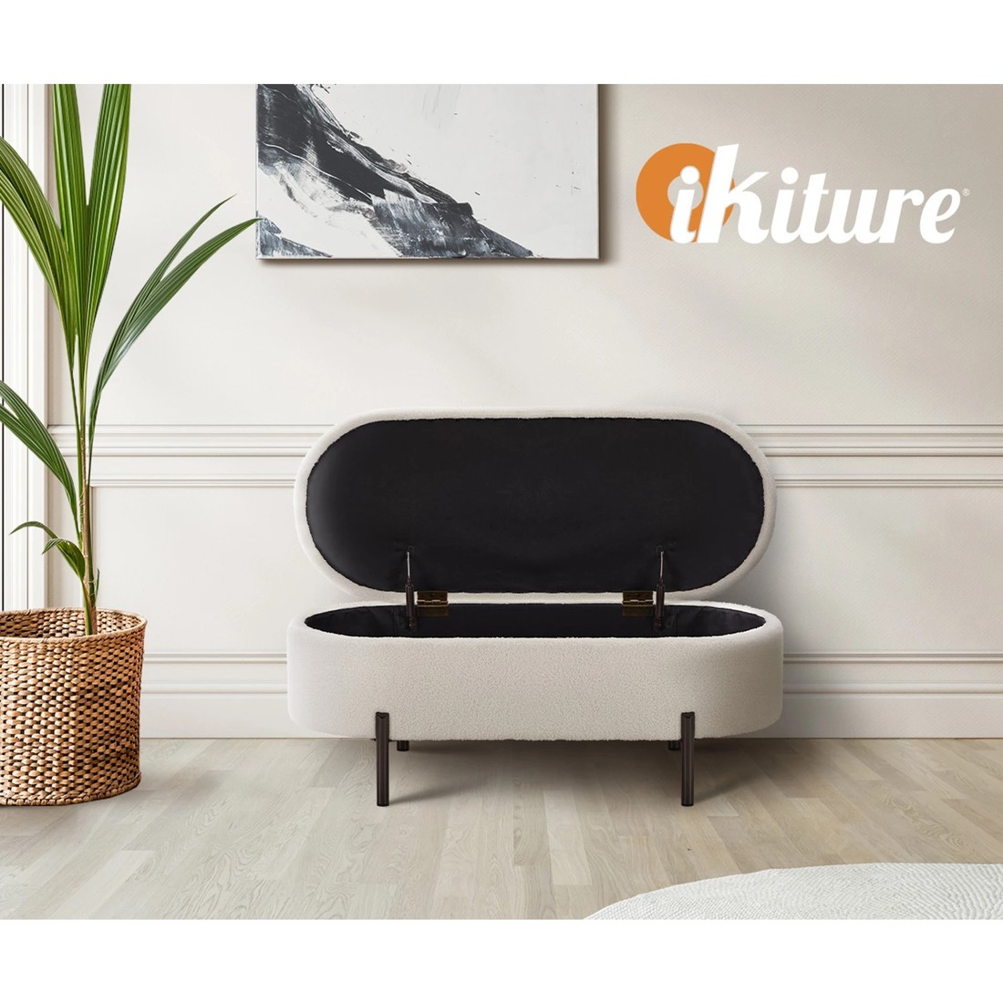 5 Oikiture Storage Ottoman Bench Oval Footstool Blanket Box Chest Toy Sherpa
 - White, 5 of 10