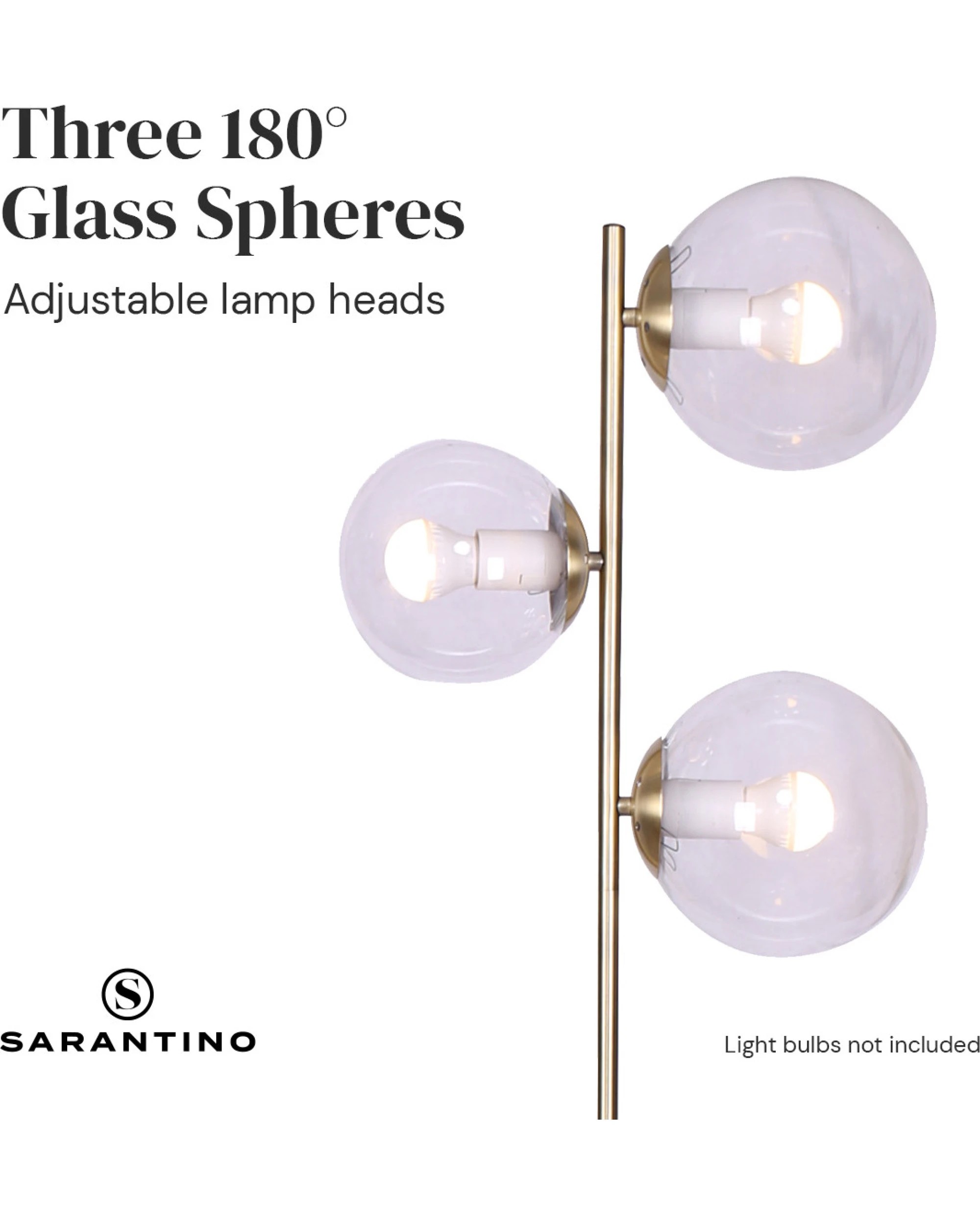 5 Sarantino 3-Light Gold Metal Floor Lamp with Glass Shades, 5 of 10