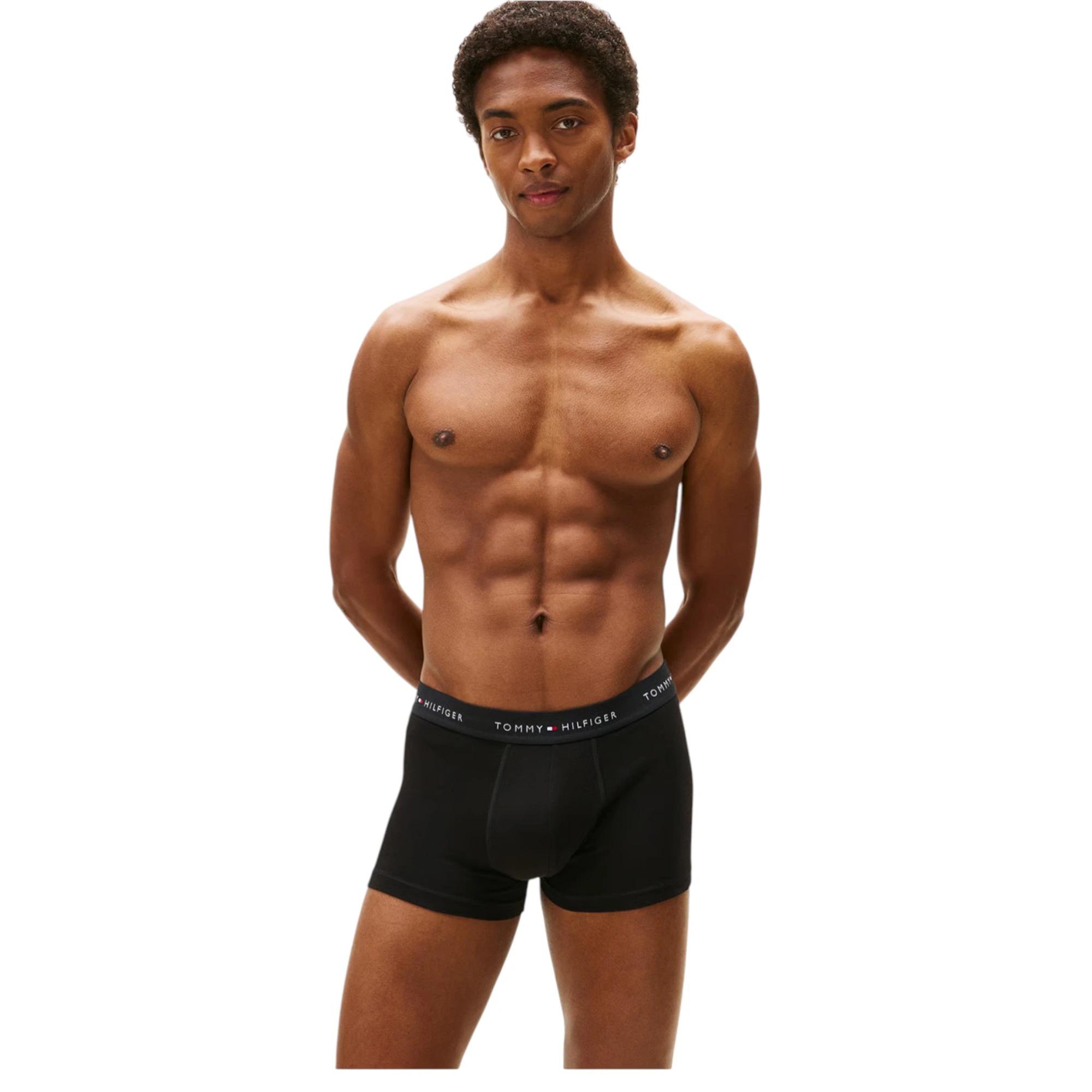 4 Tommy Hilfiger 3 Pack Mens Signature Cotton Boxer Trunks Undies BLUE/NAVY/BLACK, 4 of 6