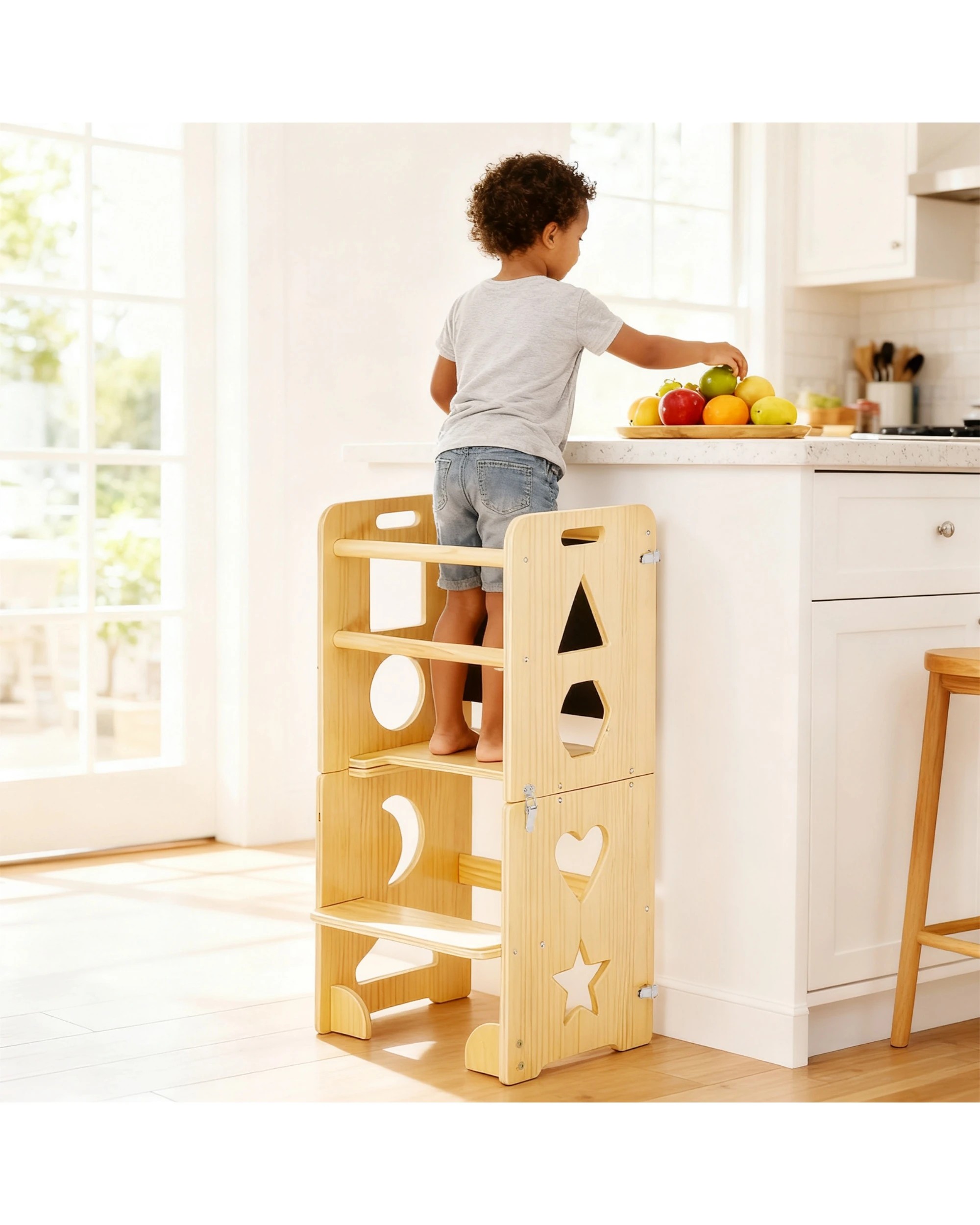 2 Advwin 3-in-1 Toddler Kitchen Step Stool Foldable Learning Tower Wooden, 2 of 10