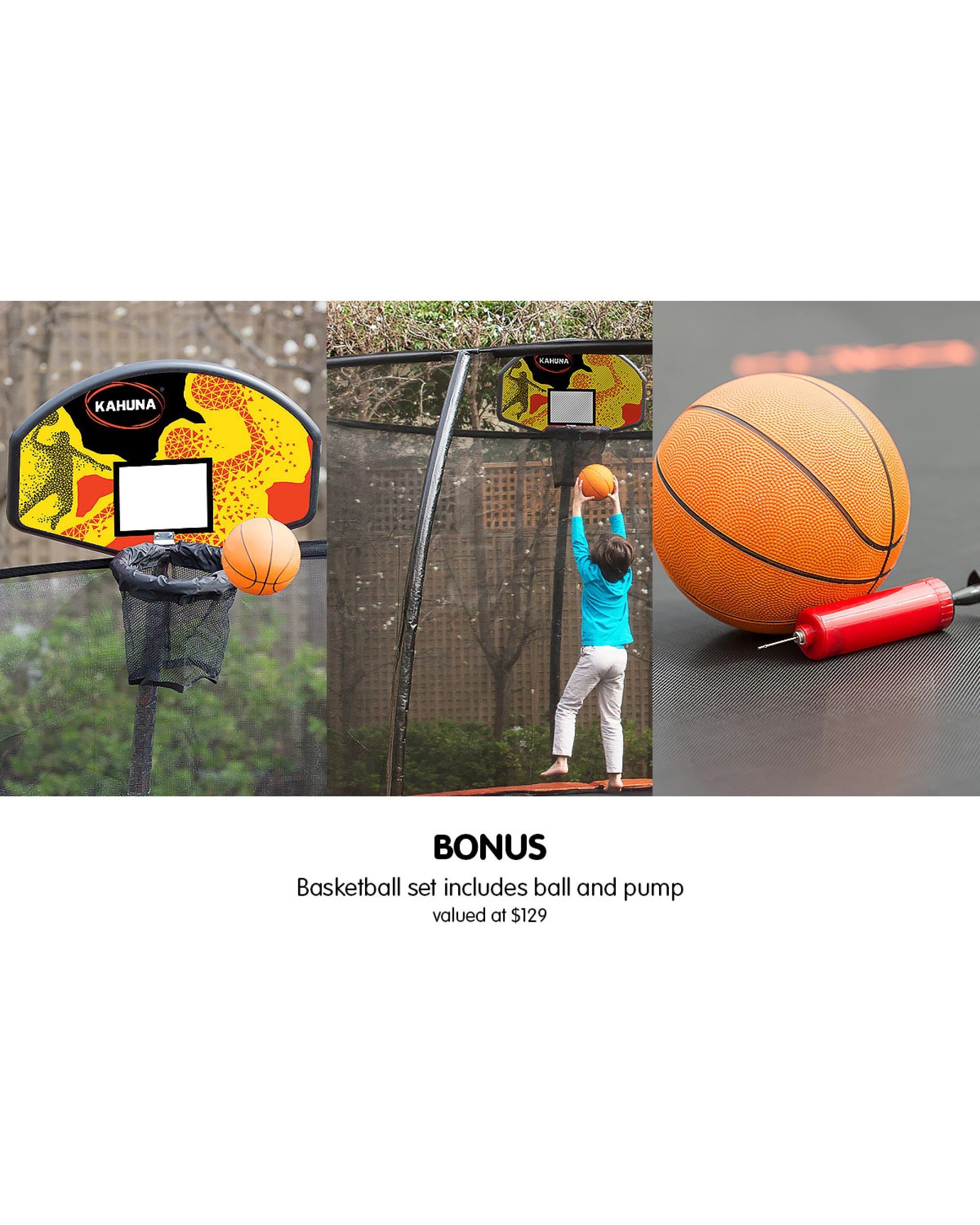 8 Kahuna Pro 8 ft Trampoline with Mat, Reversible Pad, Basketball Set, 8 of 10
