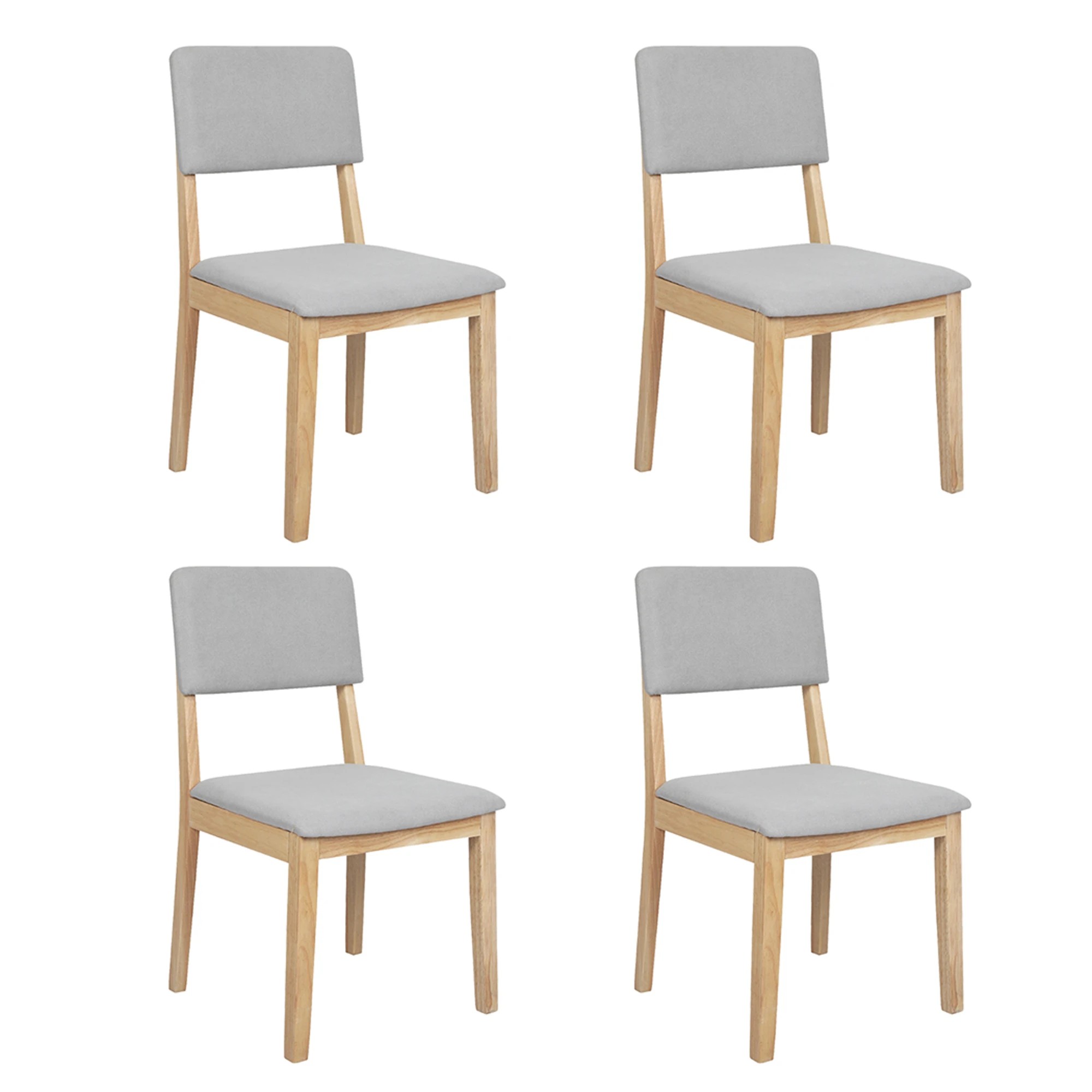 1 Levede Set Of 4 Wood Linen Padded Dining Chairs, 1 of 4