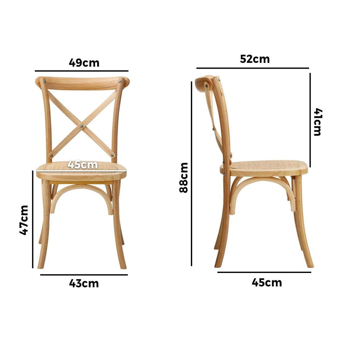 9 Oikiture 2pcs Crossback Dining Chair Solid Birch Timber Wood Ratan Seat Wooden
 - Natural, 9 of 10