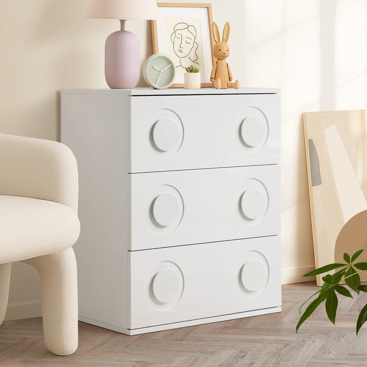 3 Oikiture 3 Chest of Drawers Spacious Cabinet Bedroom Dresser Nightstand - White, 3 of 9