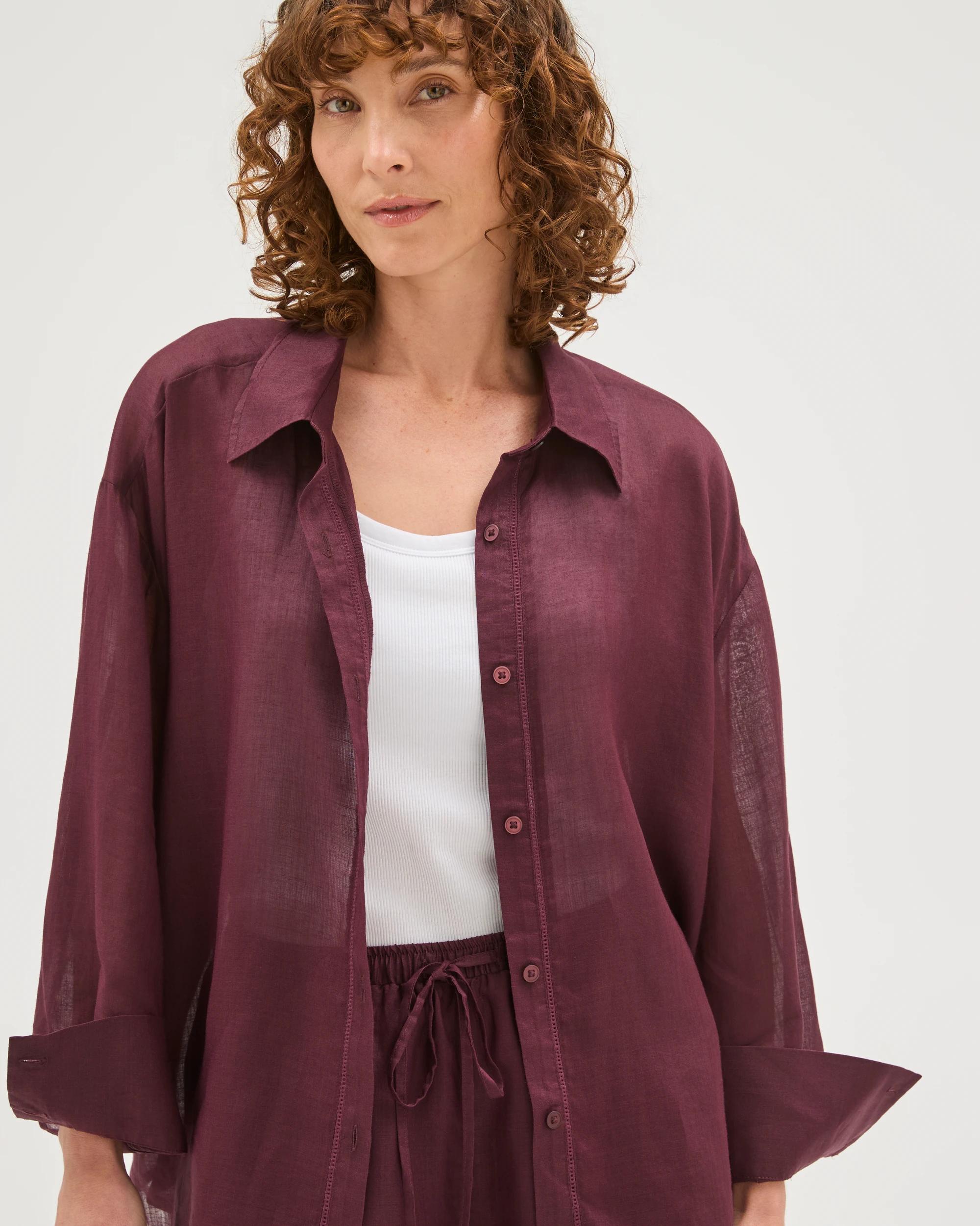 3 Target Woman Long Sleeve Trim Detail Shirt MERLOT, 3 of 6