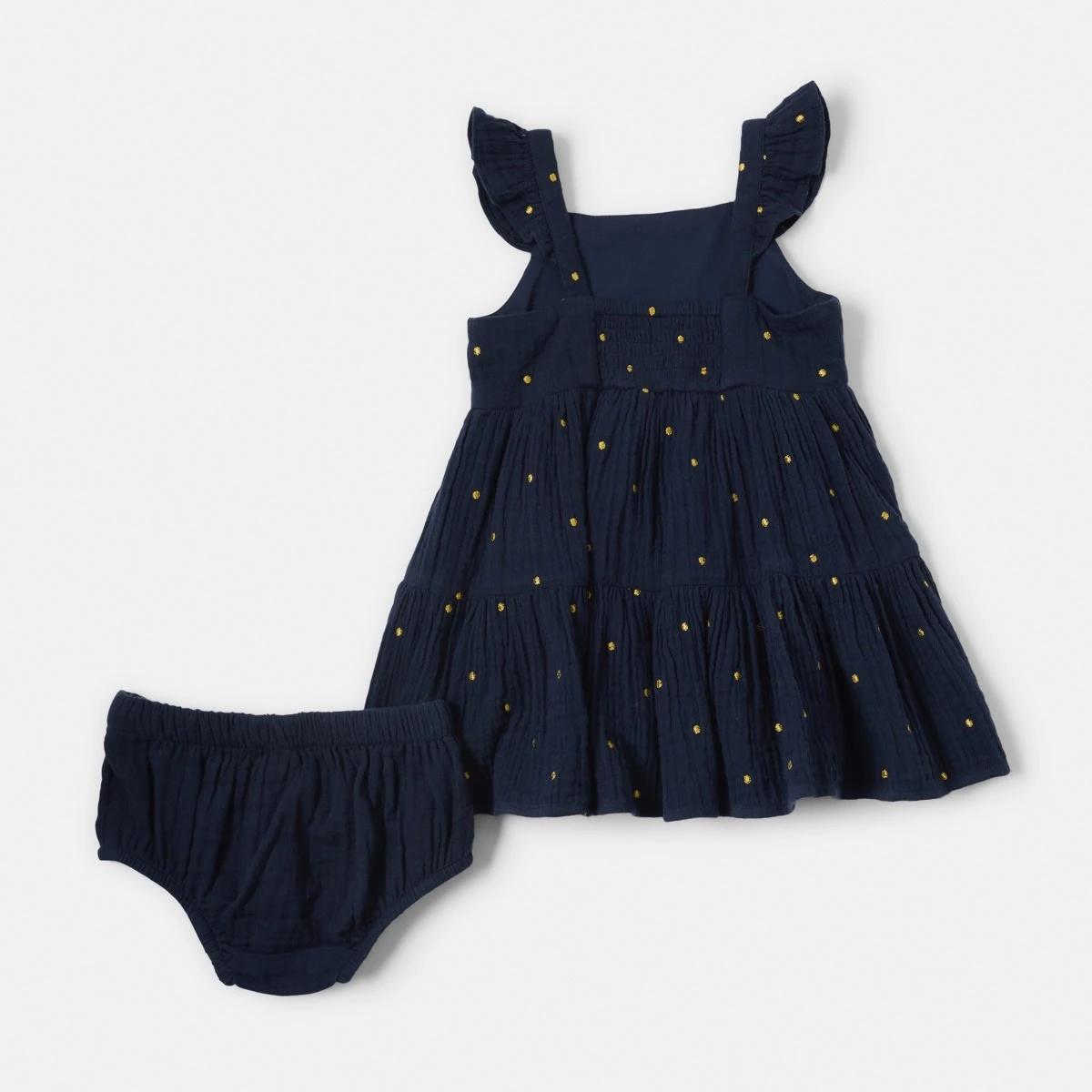 2 Tiered Dress Navy Dots, 2 of 7