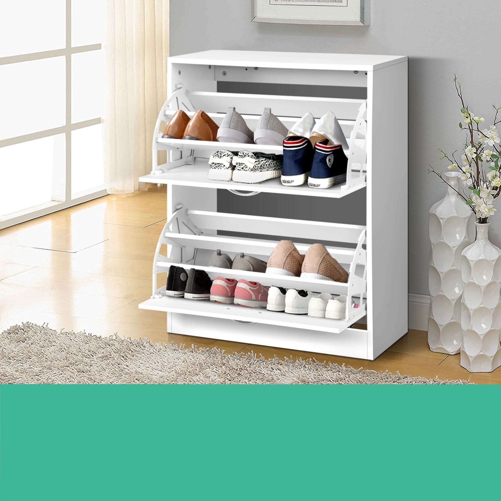 5 Artiss 2x Shoe Cabinet Storage Organiser 2 Flip Drawer - White, 5 of 7