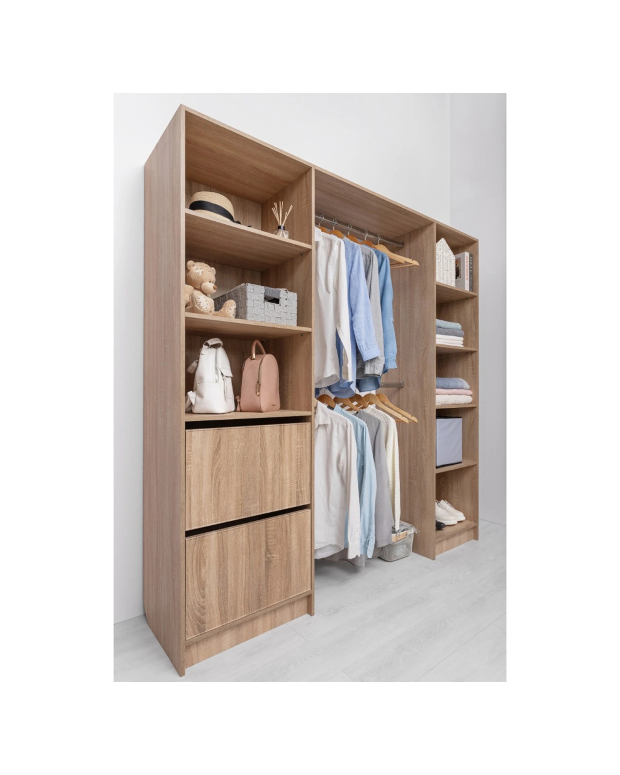 2 European Cabinetry Basel Walk In Wardrobe Kit Slim Shaker Panel Swiss Krono Boards Oak - Natural, 2 of 5