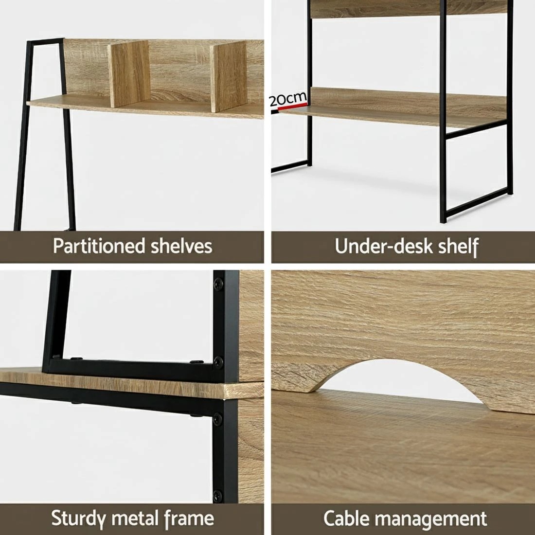 5 Artiss Computer Desk Bookshelf Storage 100CM Oak - Brown, 5 of 5