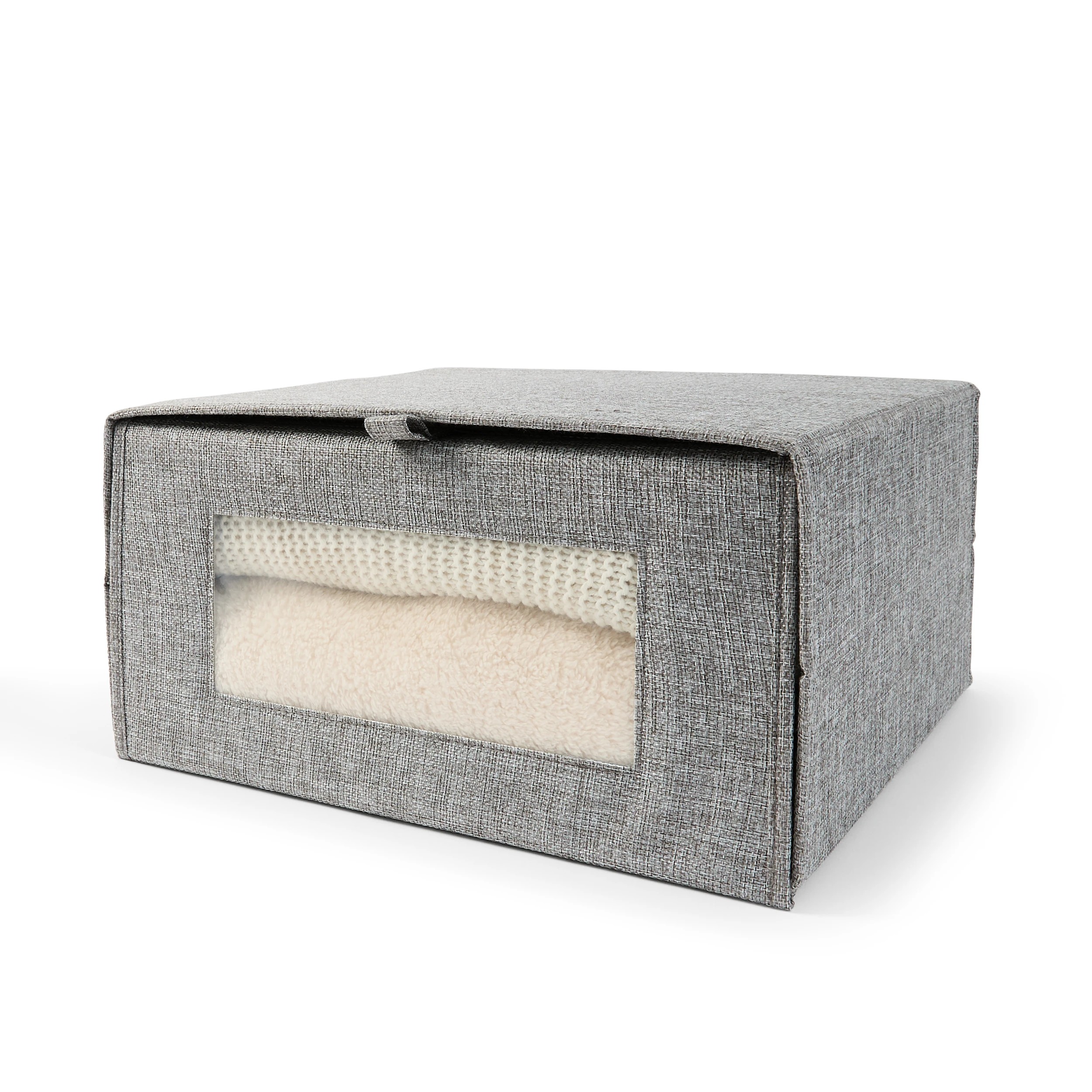 3 Linen Look Clothing Storage Box - Charcoal, 3 of 8