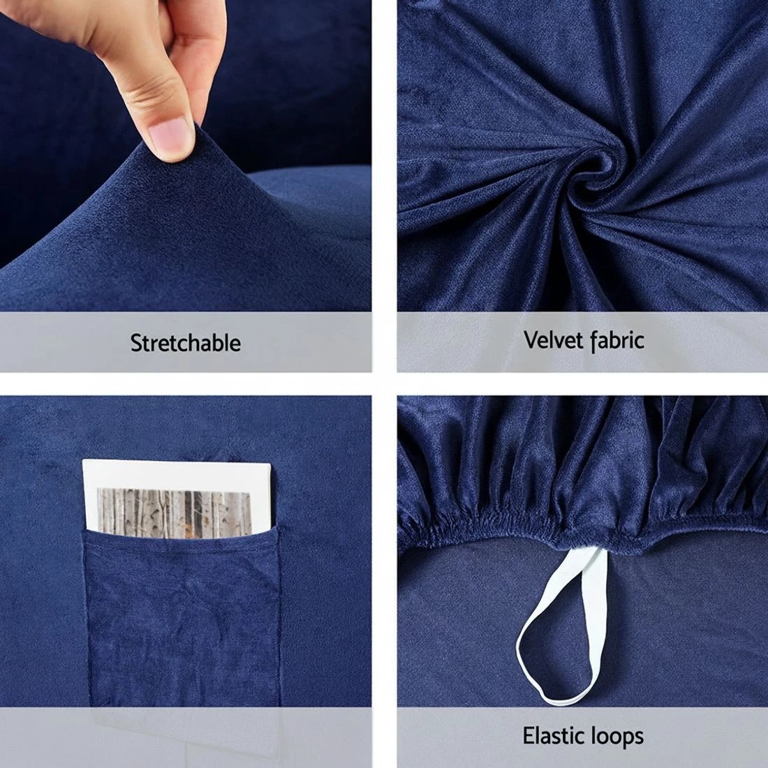 5 Artiss Recliner Chair Covers 1 Seater Velvet Navy - Blue, 5 of 5