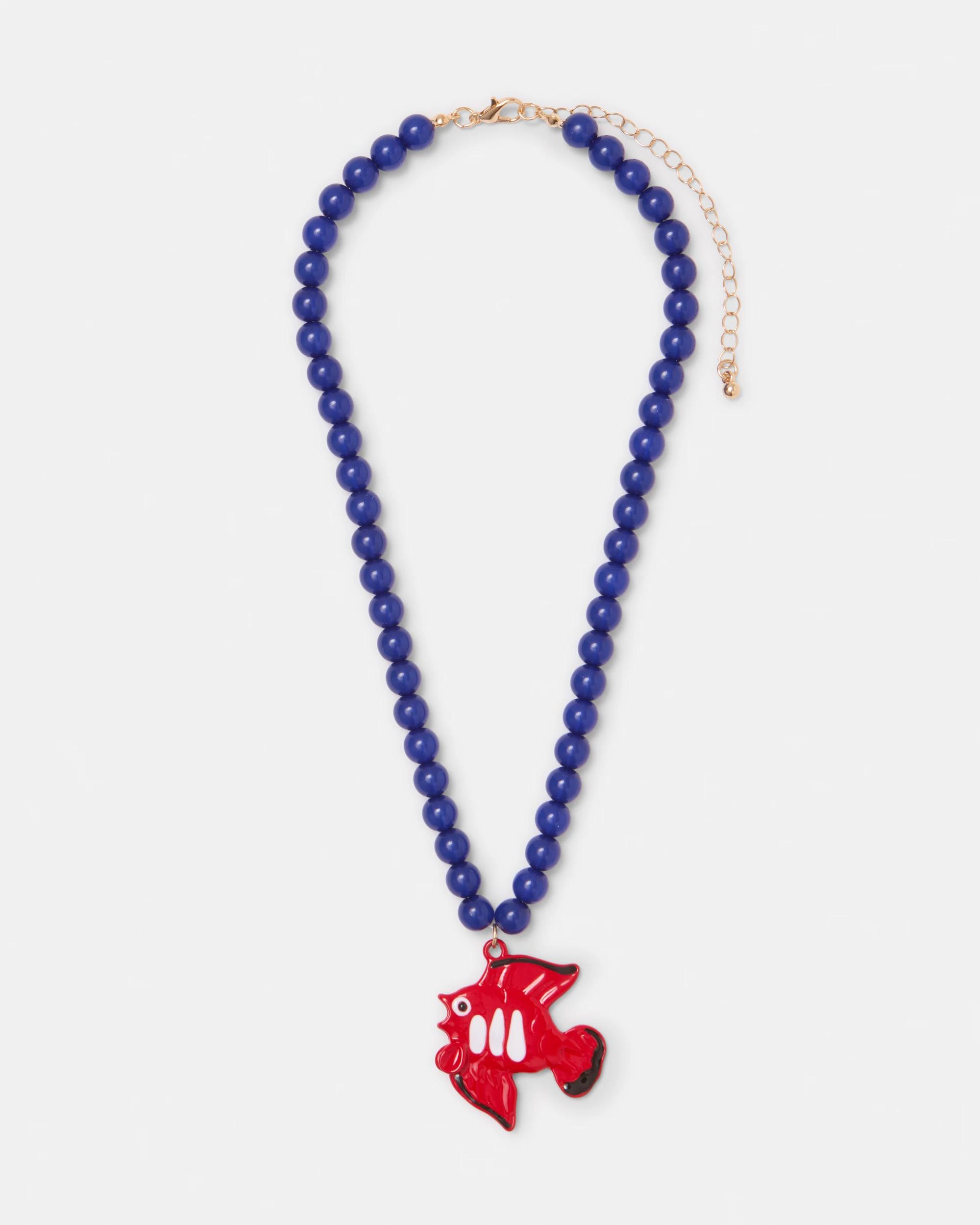 2 Fish Bead Necklace - Blue and Red Blue, 2 of 5