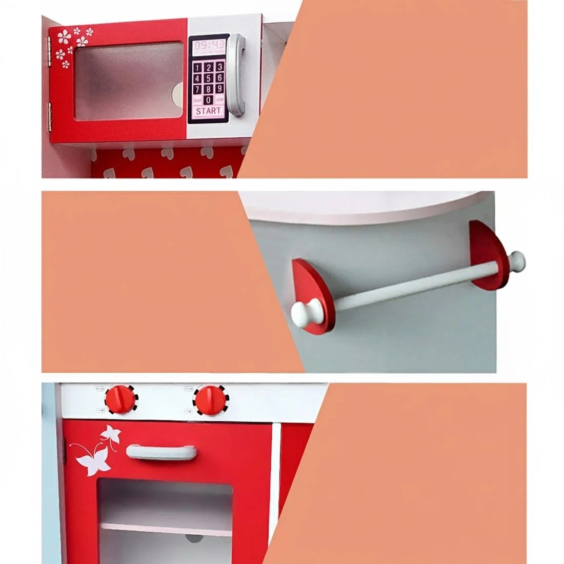 4 Keezi Kids Kitchen Play Set en Pretend Toys Cooking Children Fridge Oven Red - Multi, 4 of 7
