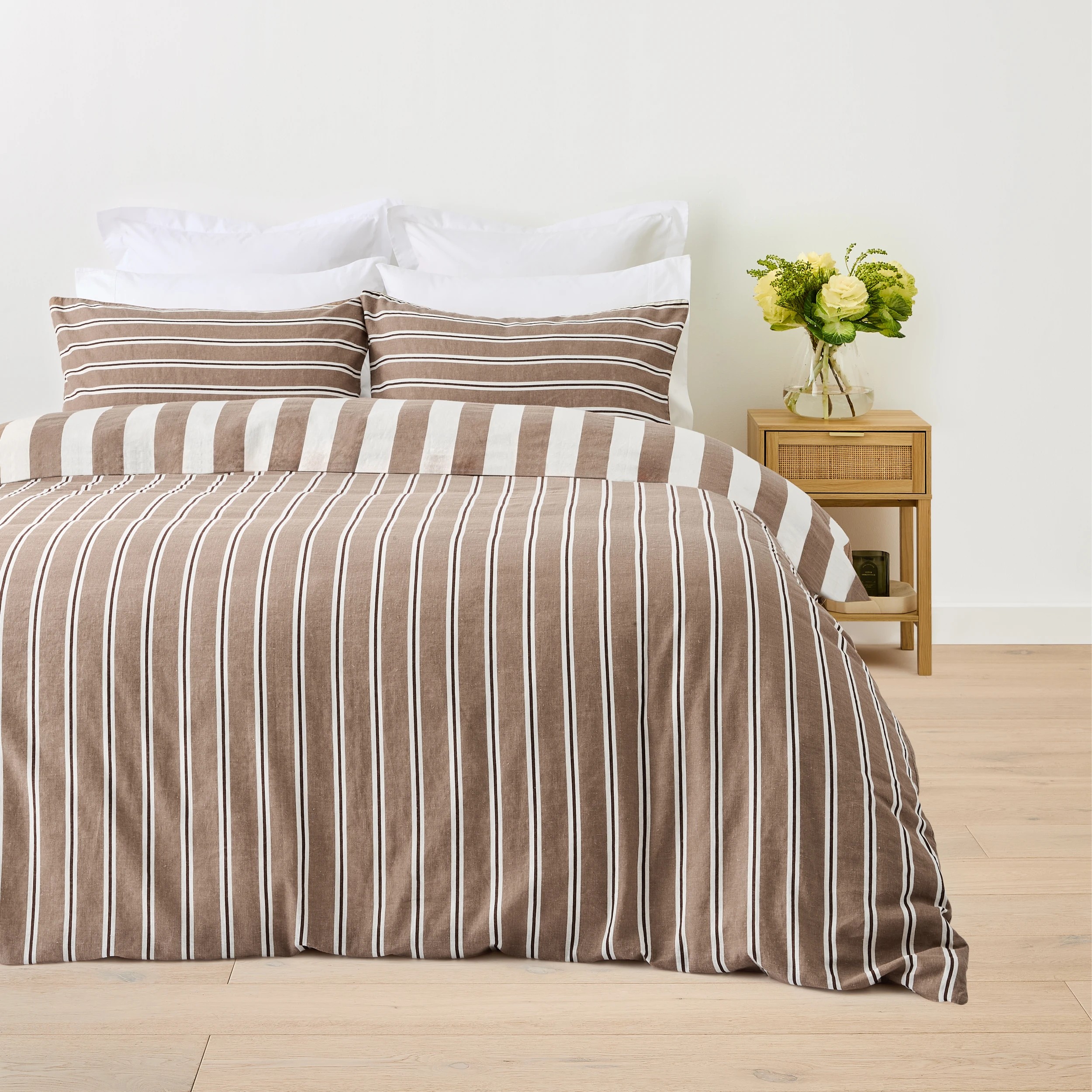 2 Stripe Linen Cotton Reversible Quilt Cover Set - Queen Bed, Tan and Off White, 2 of 8