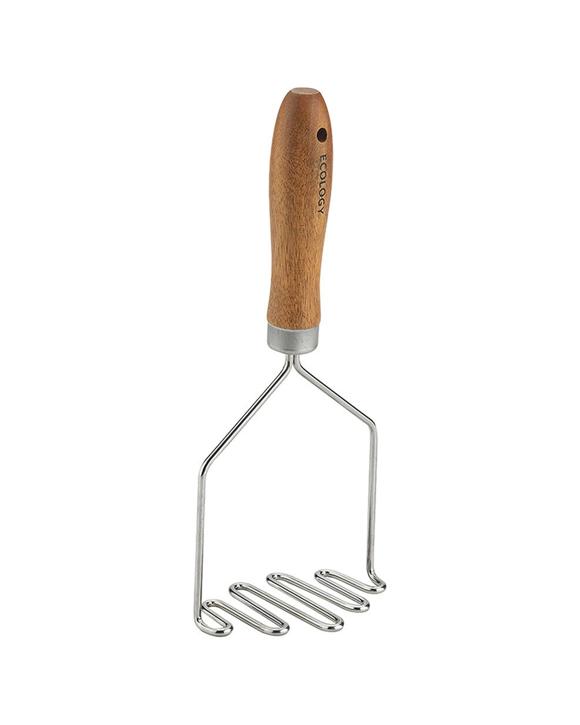 Ecology Acacia 27cm Wood Potato Masher Cooking Stainless Steel Utensil Silver - Brown