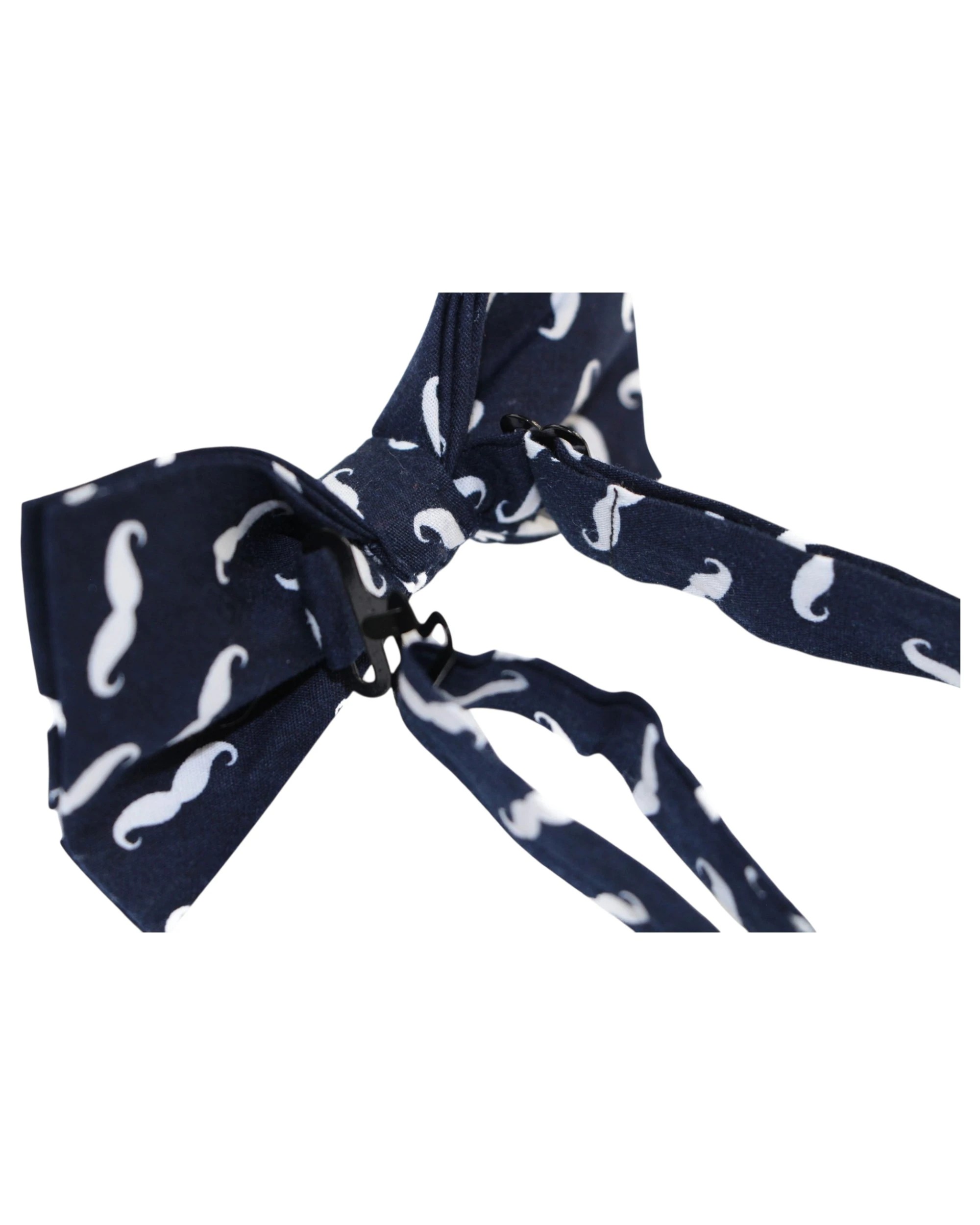 2 Zasel Mens Navy With White Moustache Cotton Bow Tie & Pocket Square Set - Multi, 2 of 4