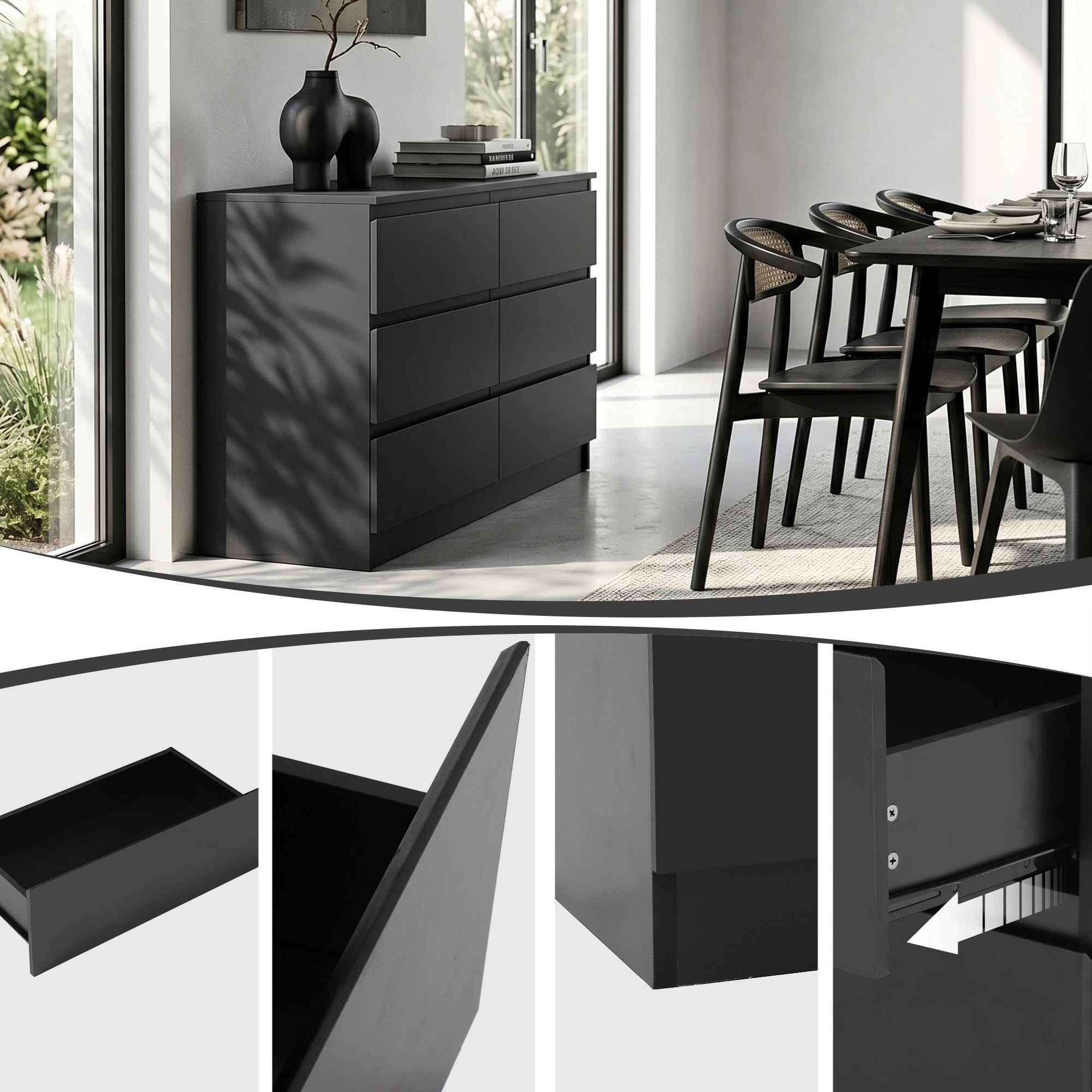 6 Artiss 6 Chest of Drawers Storage Cabinet - Black, 6 of 9