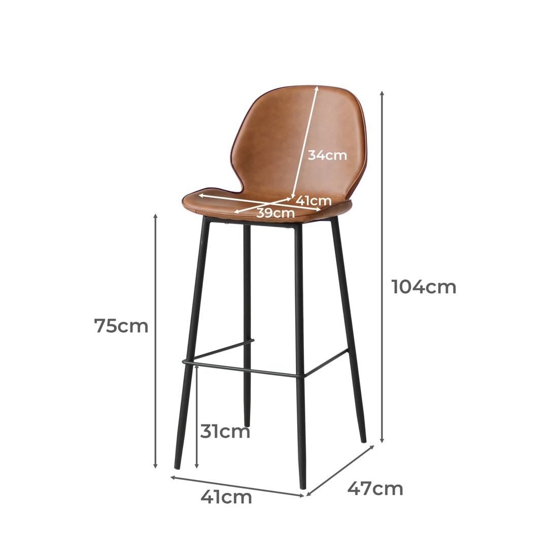 5 Levede 2x Leather Bar Stool - Brown, 5 of 6