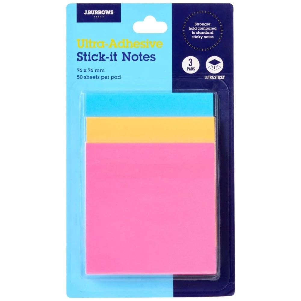 1 J.Burrows Ultra Stick-it Notes 76x76mm Neon 3 Pack, 1 of 4
