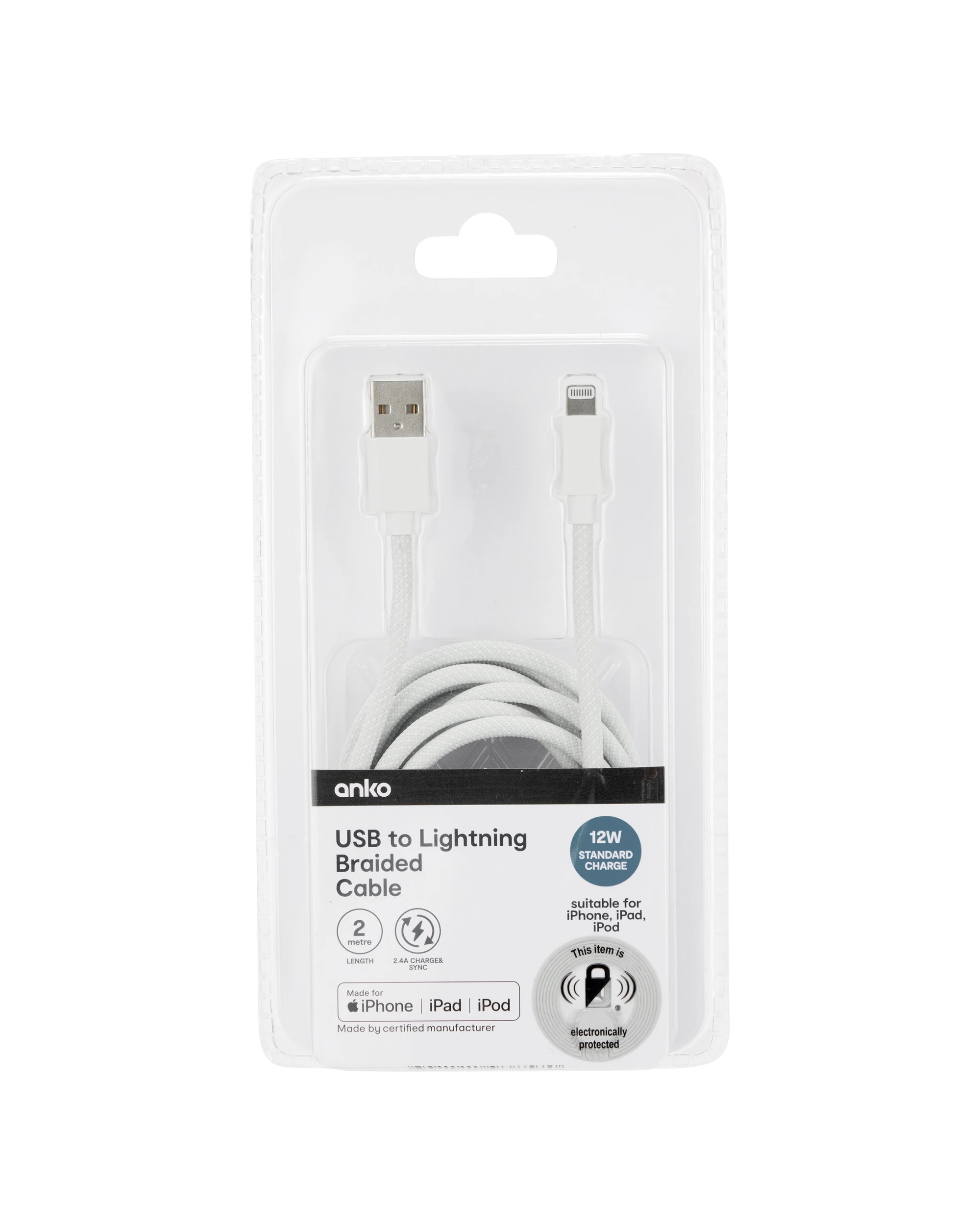 4 USB to Lightning Braided Cable - 2m, White, 4 of 4