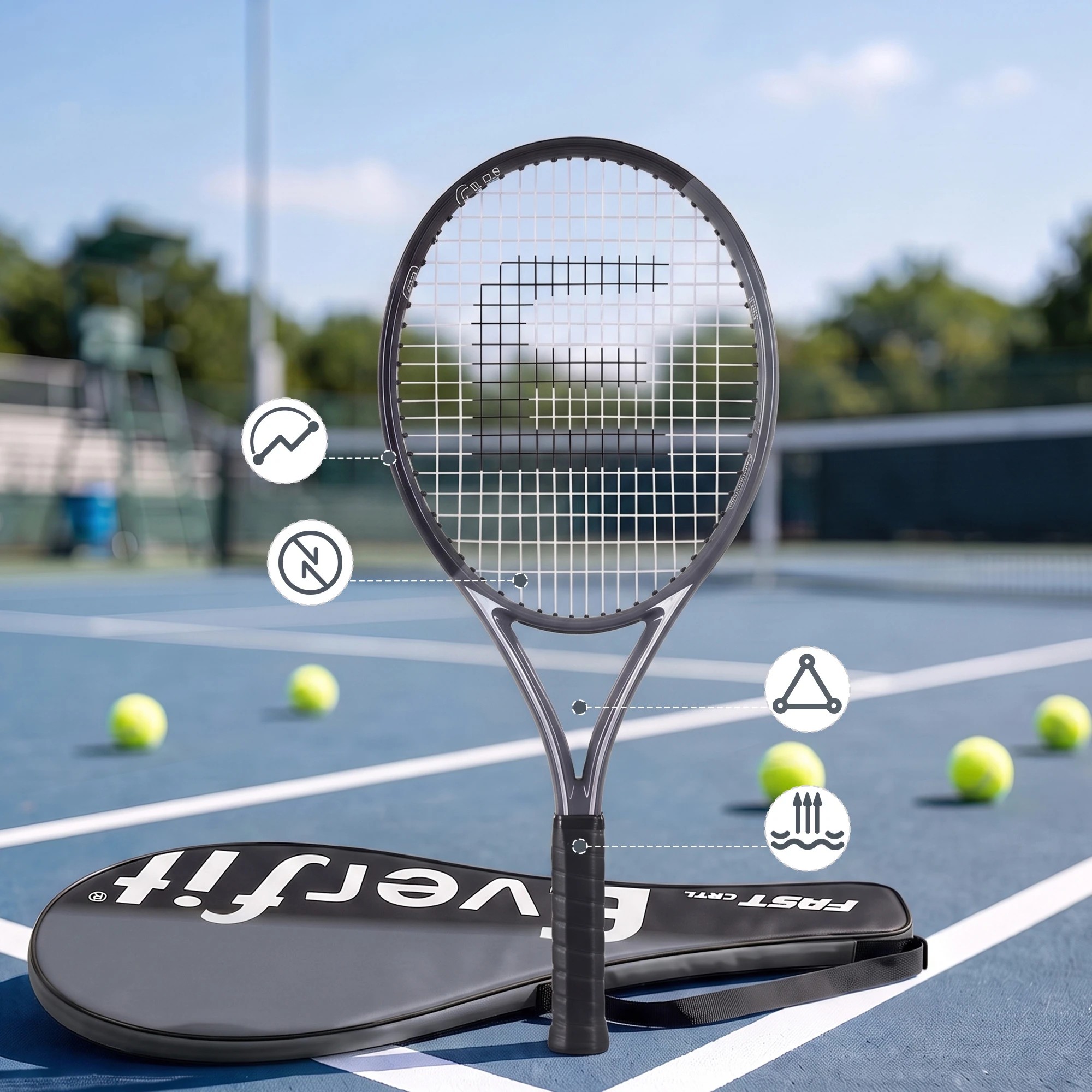 4 Everfit 27 Inch Tennis Racket Lightweight Adult Racquet with Larger Head and Cushioned Grip for Beginners - Black, 4 of 9