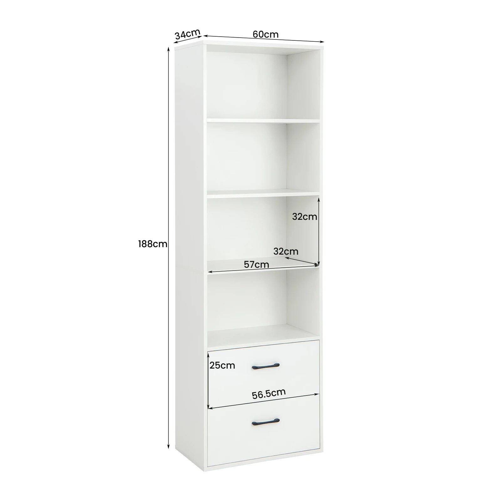 3 Costway Tall BookShelf Bookcase 4-Tier Display Cabinet Modern Storage Shelf w/2 Drawer - White, 3 of 4