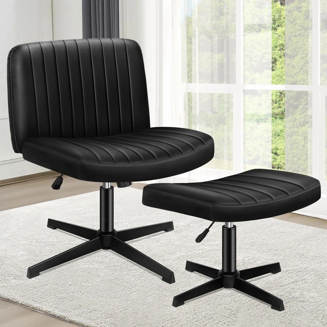 2 Alfordson Office Chair Computer Executive Seat Work Ottoman PU Leather - Black, 2 of 10