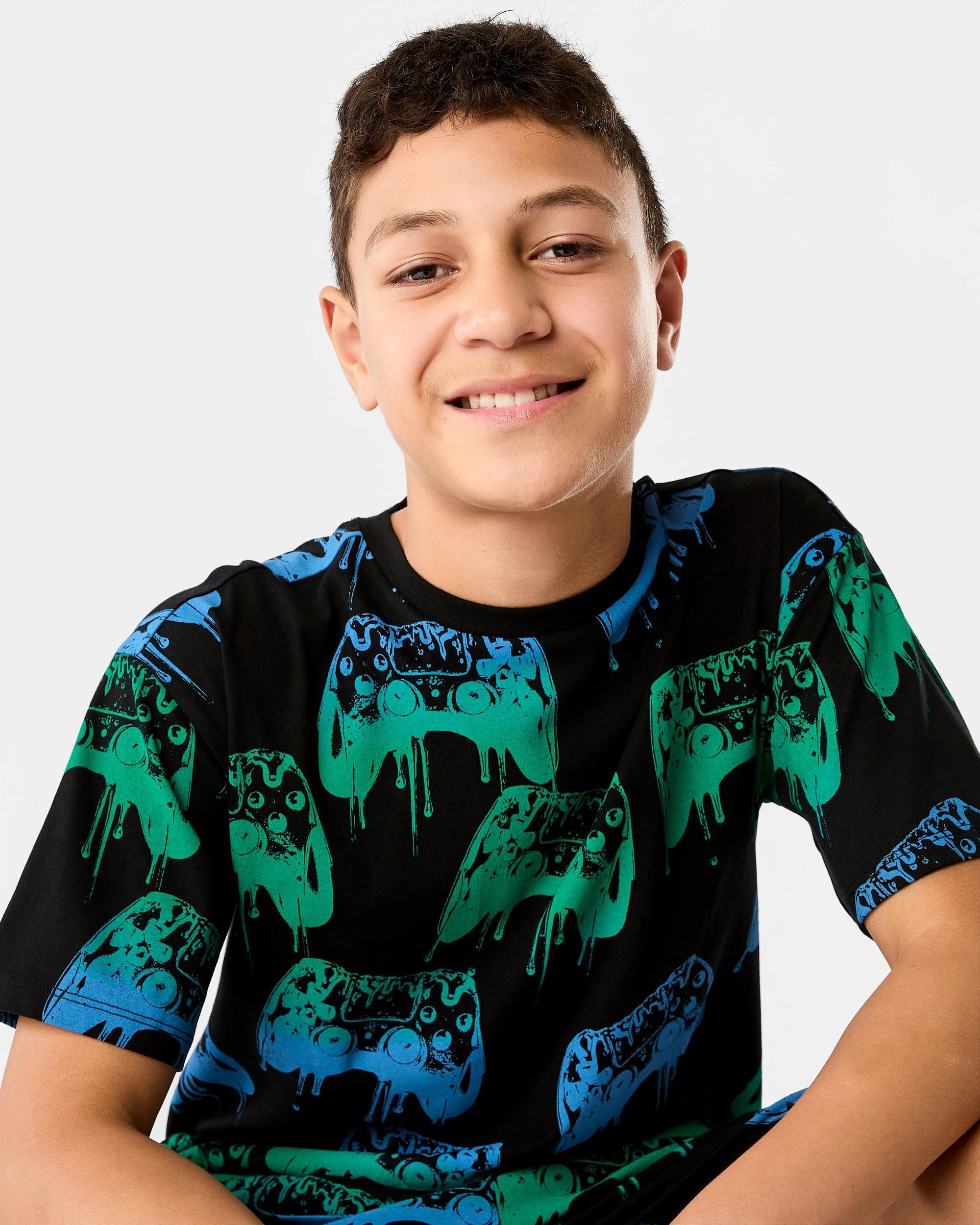 3 Short Sleeve Jersey Pyjama Set Blk Game, 3 of 10