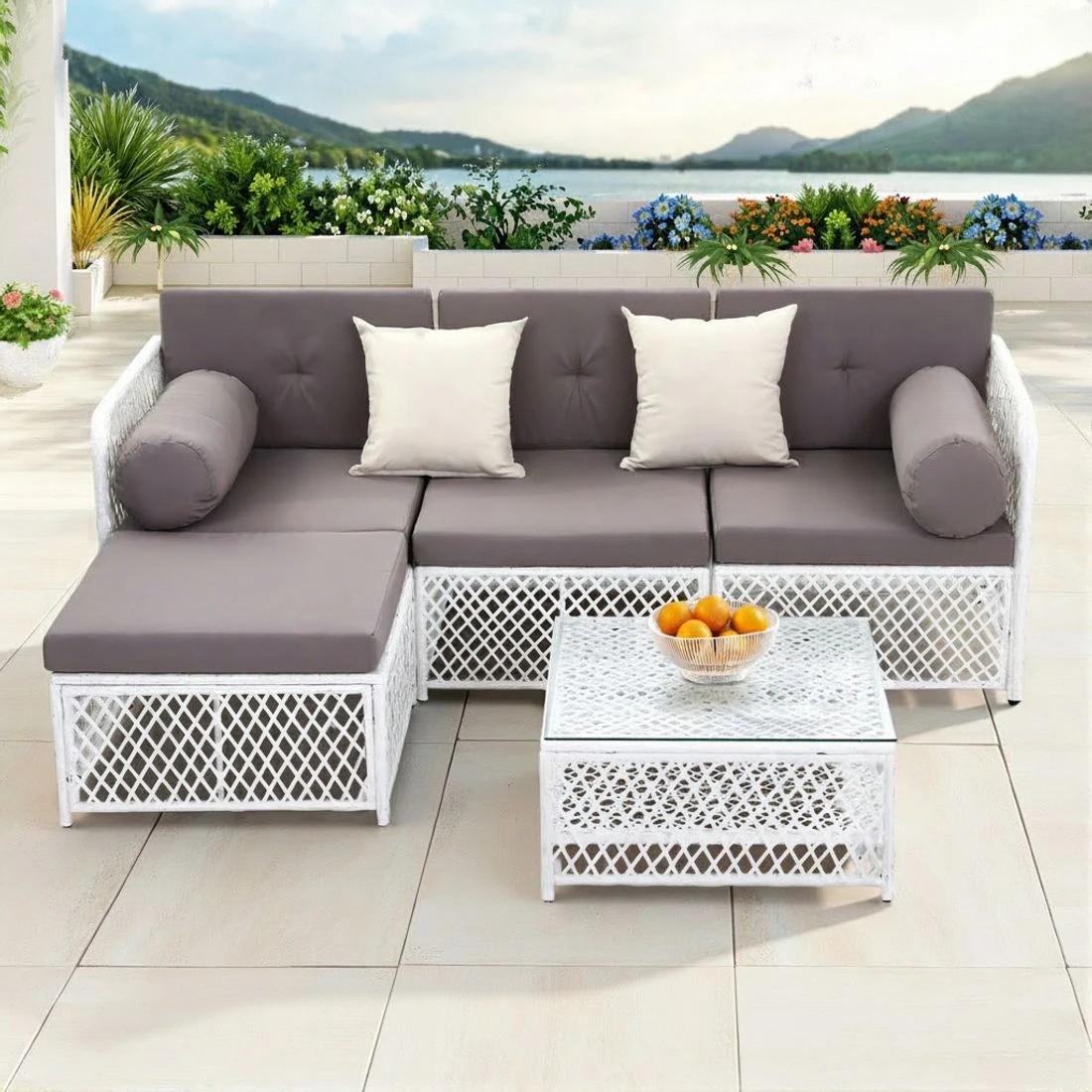3 Gardeon 4 Seater Outdoor Sofa Set 5PCS Table Chair Set Garden Patio - White, 3 of 5