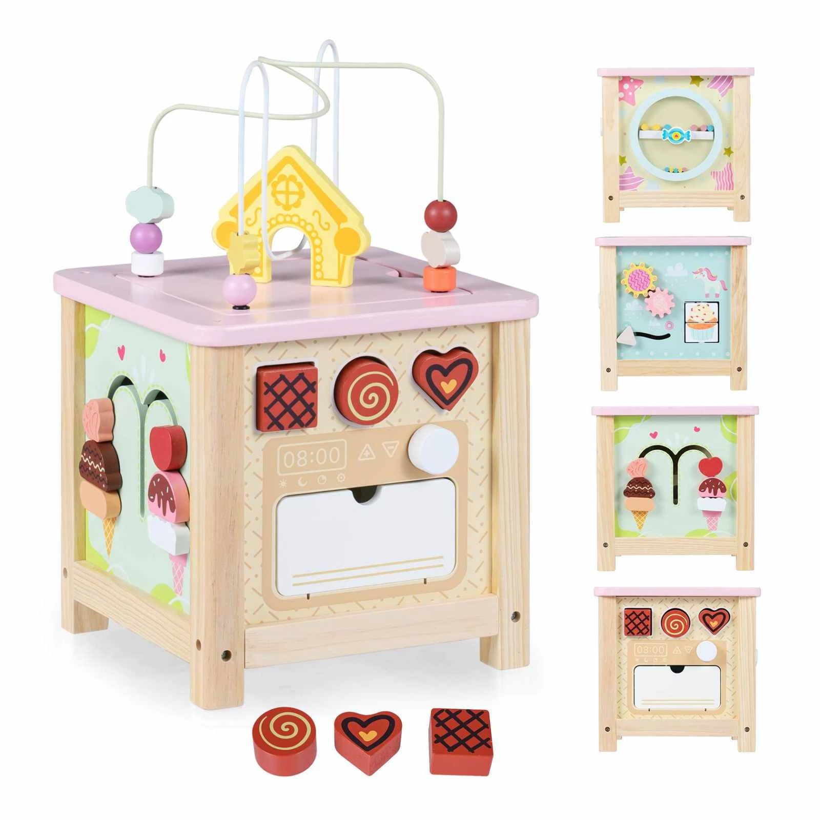 1 Costway Wood Activity Cube Montessori Sensory Toy Blocks, 1 of 3