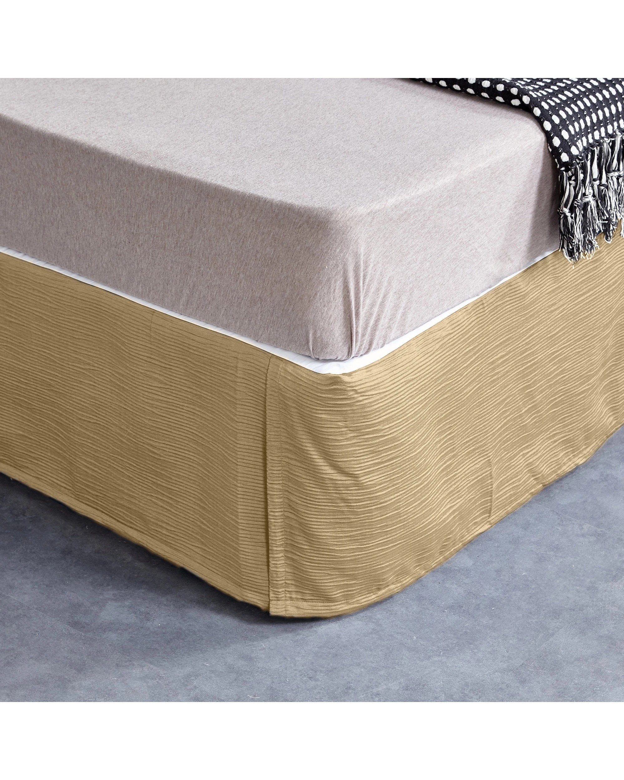 1 Cotton More Bed Skirt Valance Corrugated Seersucker Pattern - Double Bed - Beige, 1 of 2