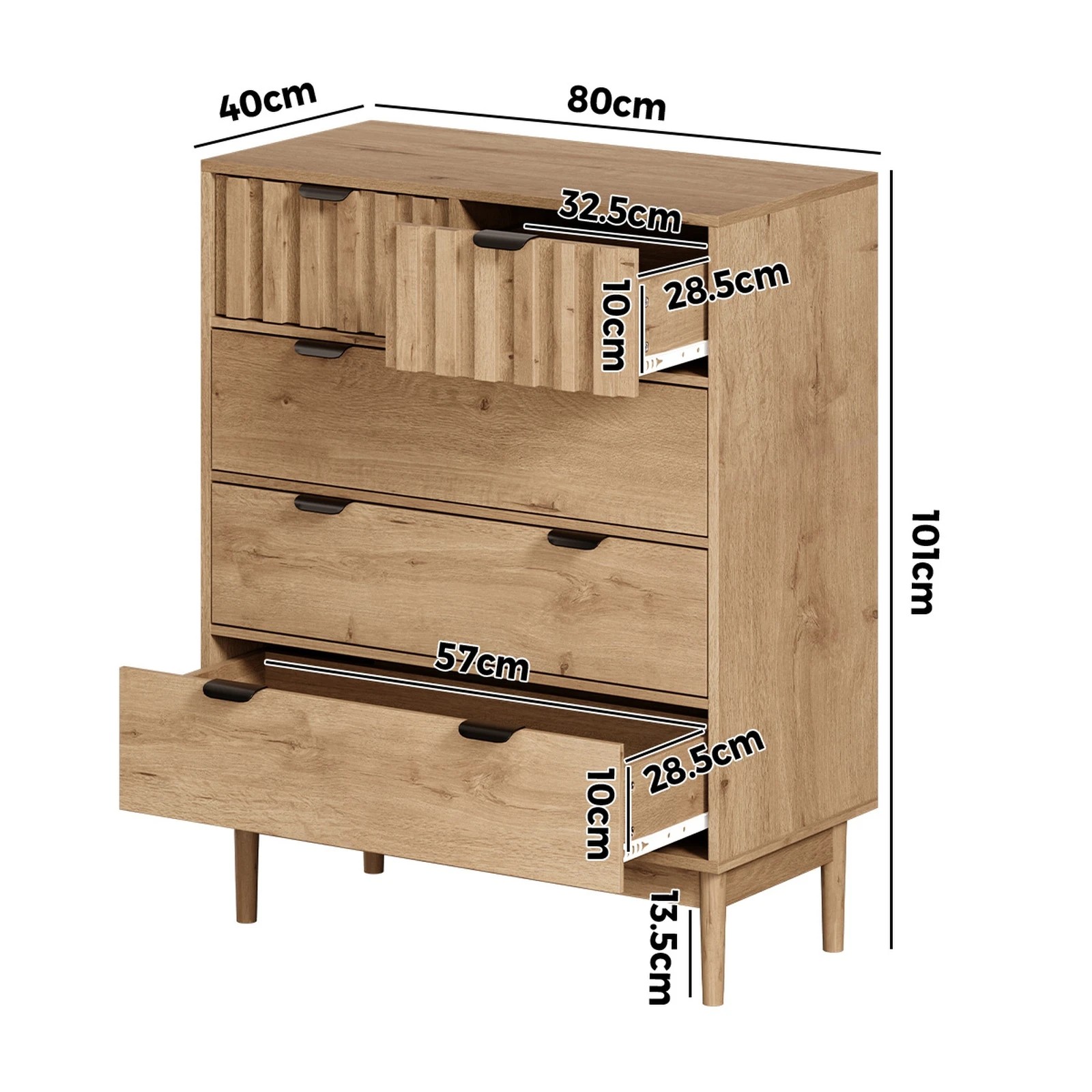 2 Oikiture 5 Chest of Drawers Dresser Tallboy Modern Nightstand Stripe - Natural, 2 of 8