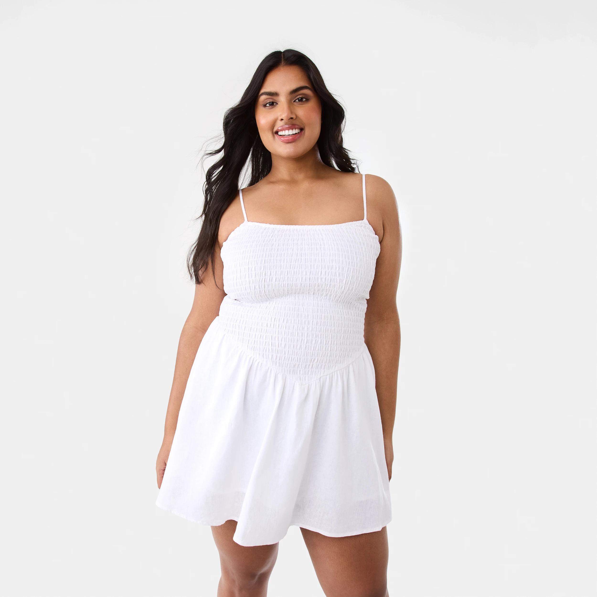 3 Sleeveless Shirred Bodice Mini Dress WHITE, 3 of 10