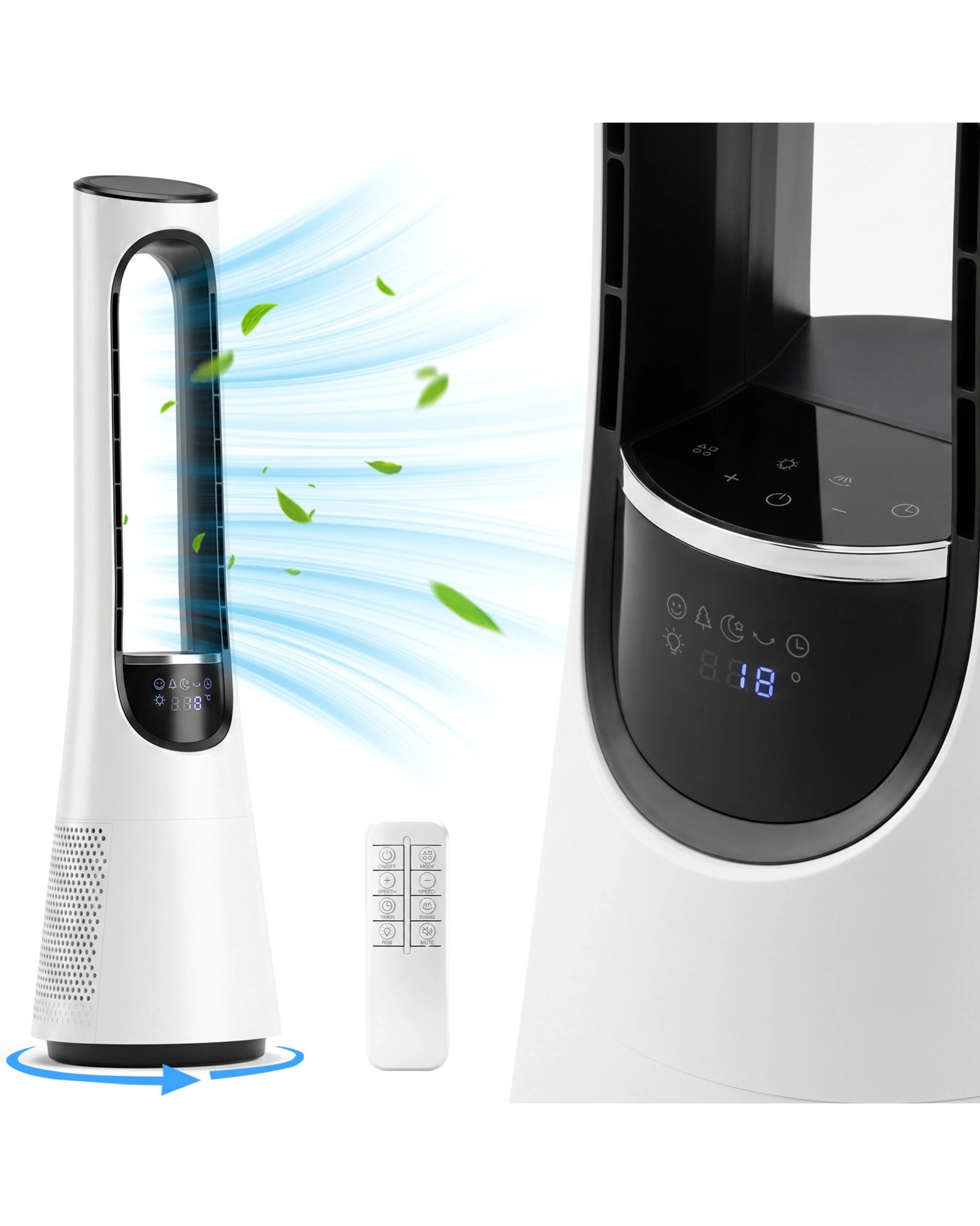 7 Yopower 97CM Bladeless Tower Fan with RGB Light 20-Speed 120° Oscillating Remote - White, 7 of 8