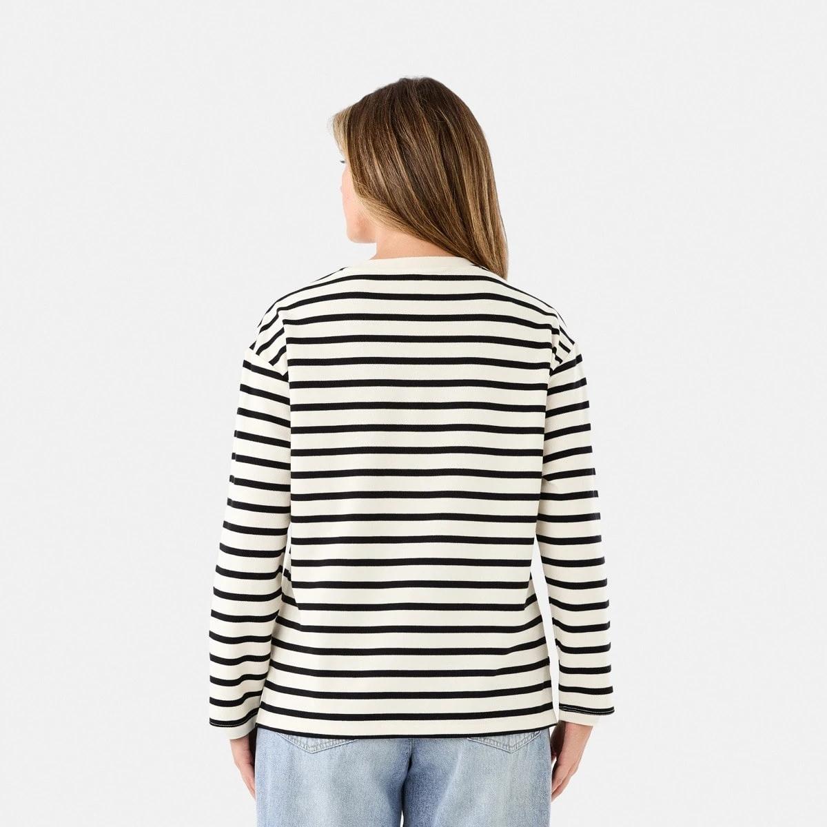 3 Long Sleeve Pique Top Beige Str, 3 of 6