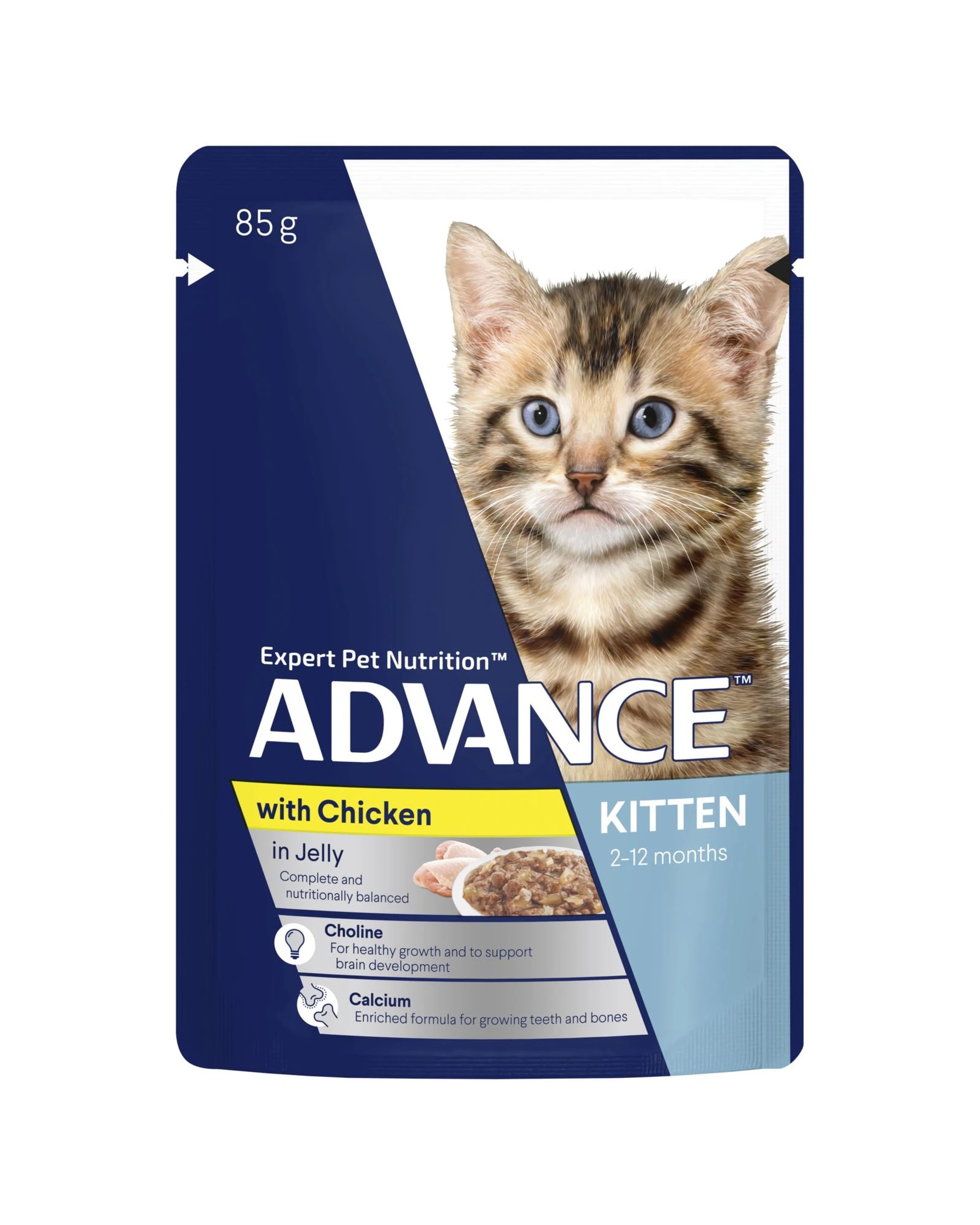 1 Advance Kitten 2-12 Months Wet Cat Food w/ Chicken in Jelly 12 x 85g, 1 of 3