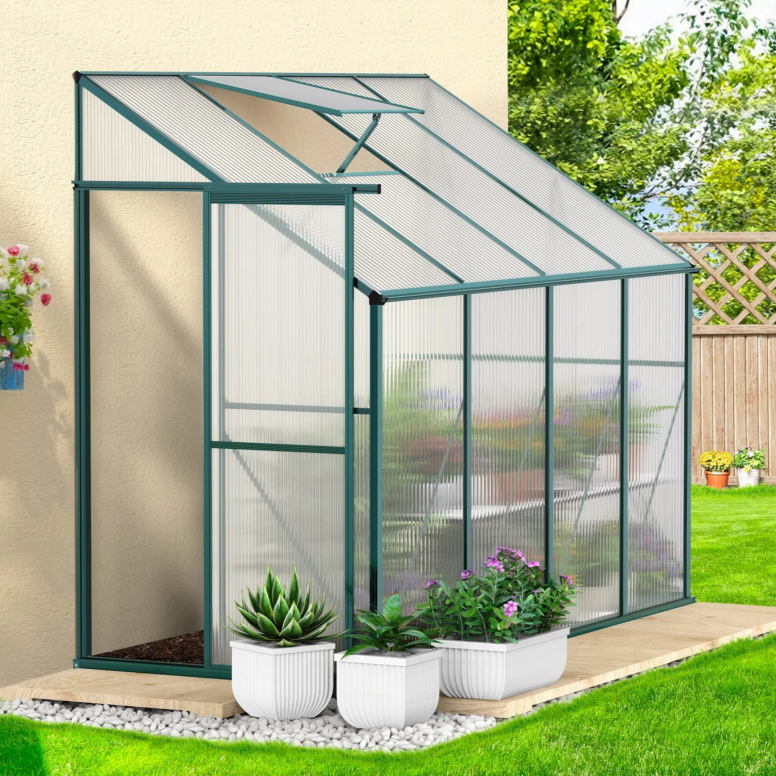 2 Alfordson Greenhouse Aluminium Polycarbonate Garden Storage Shed 1.27x2.52x2.13M - White, 2 of 7