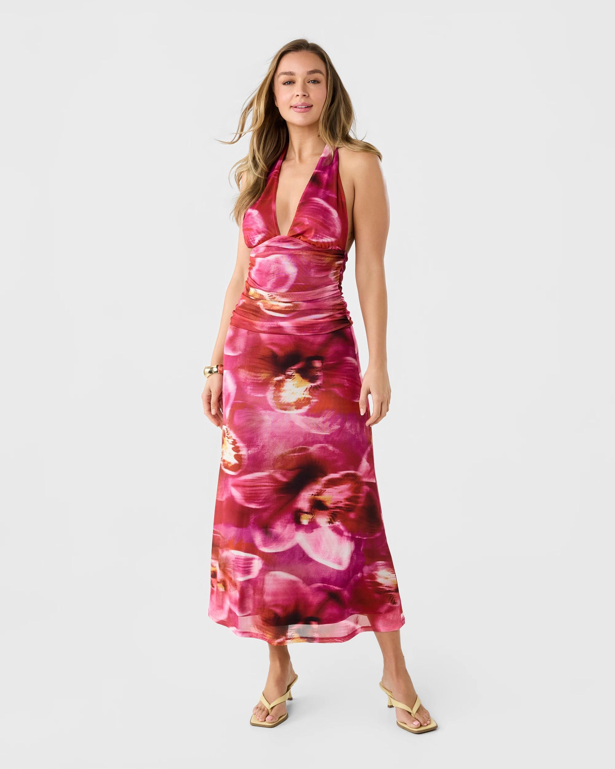1 Sleeveless Mesh Halter Midi Dress Orchid, 1 of 9