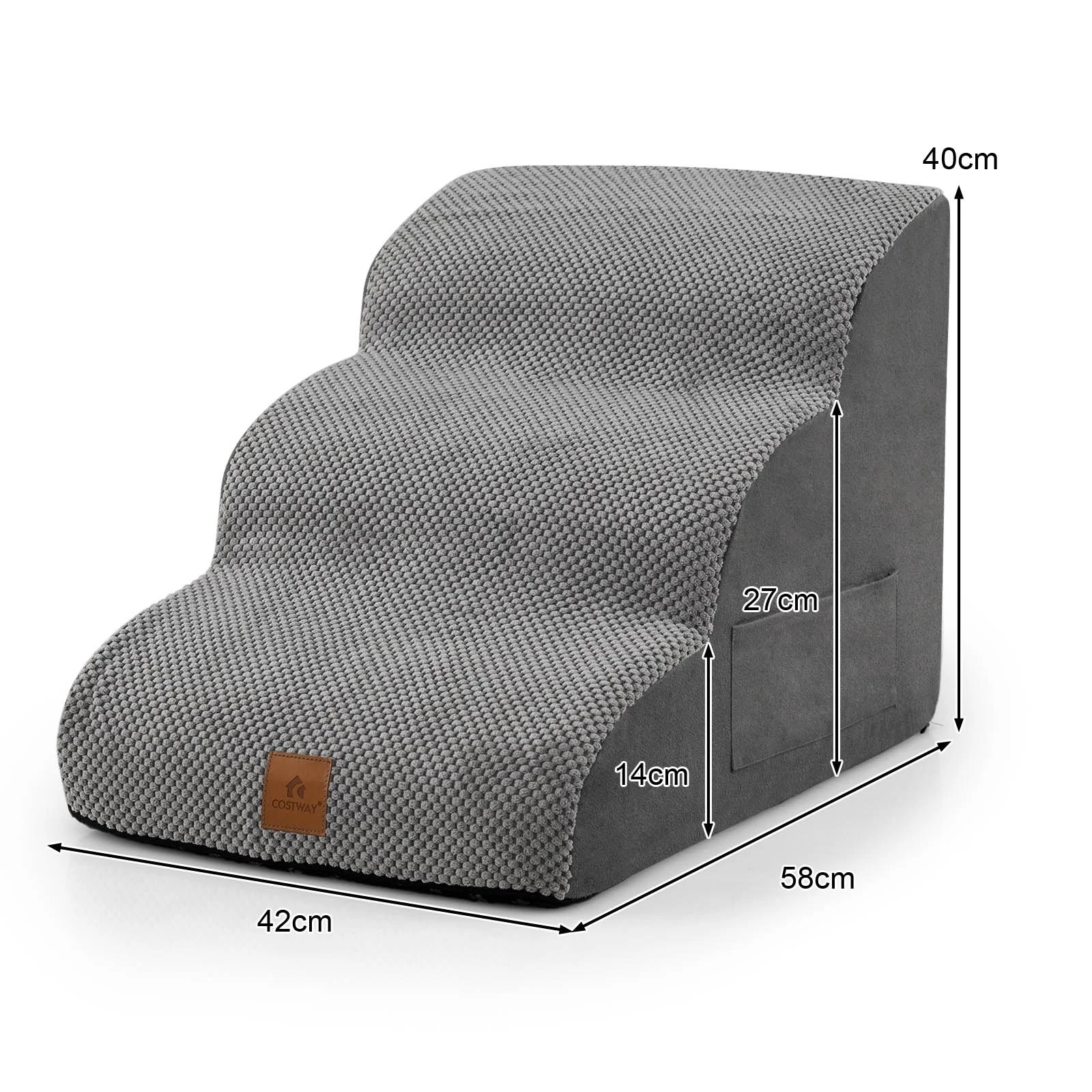 2 Costway 3-Tier Foam Dog Ramp Pet Stairs Steps w/Pet Hair Remover - Grey, 2 of 2