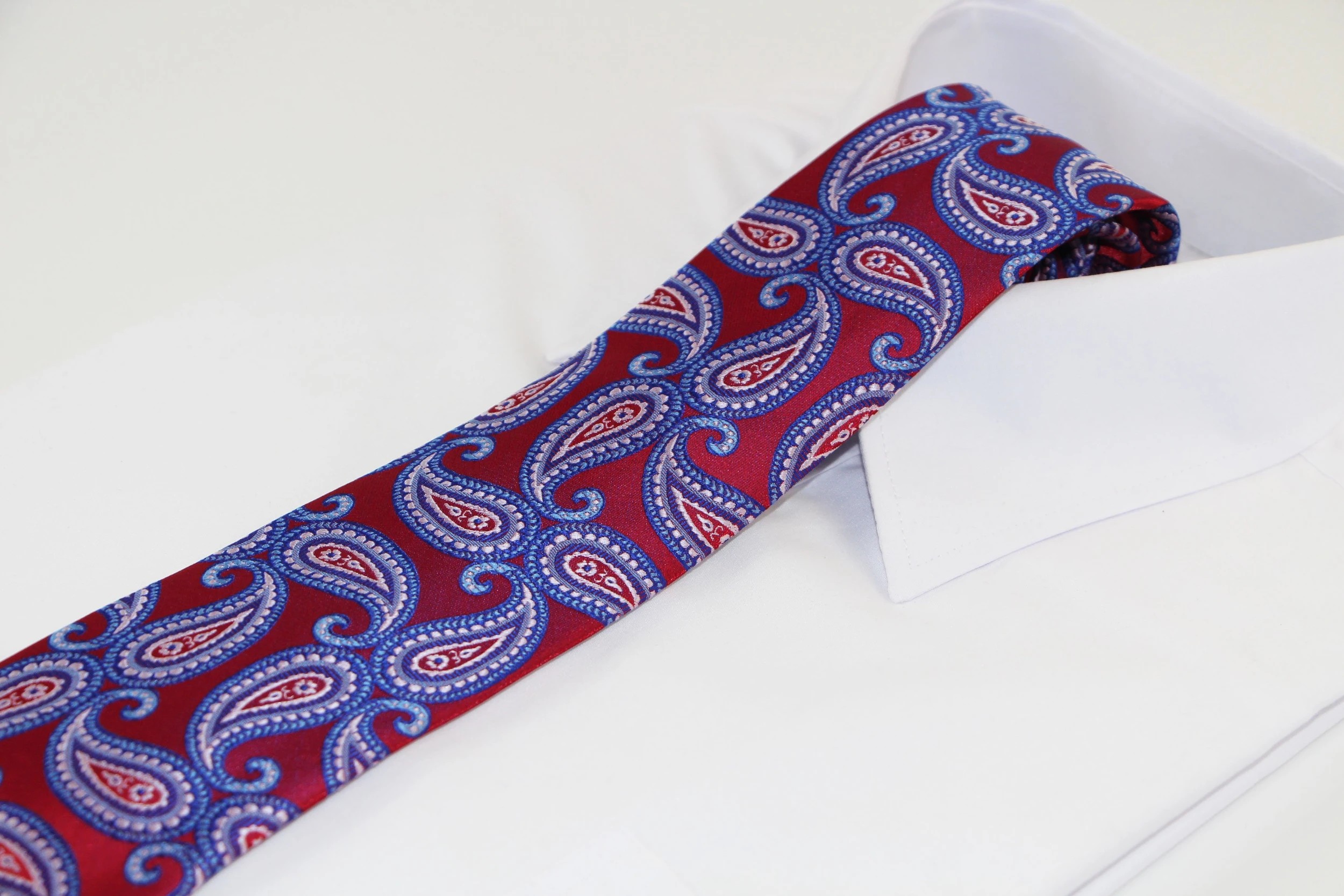 3 Zasel Mens Dark Red & Blue Paisley Patterned 8cm Neck Tie - Multi, 3 of 3