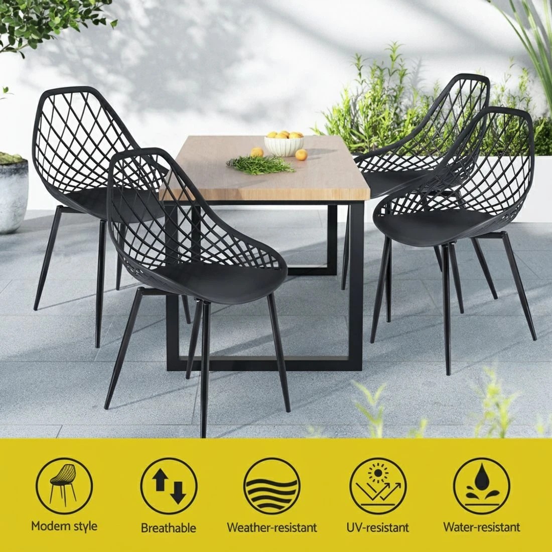 3 Gardeon 4PC Outdoor Dining Chairs PP Lounge Chair Patio Garden Furniture - Black, 3 of 5