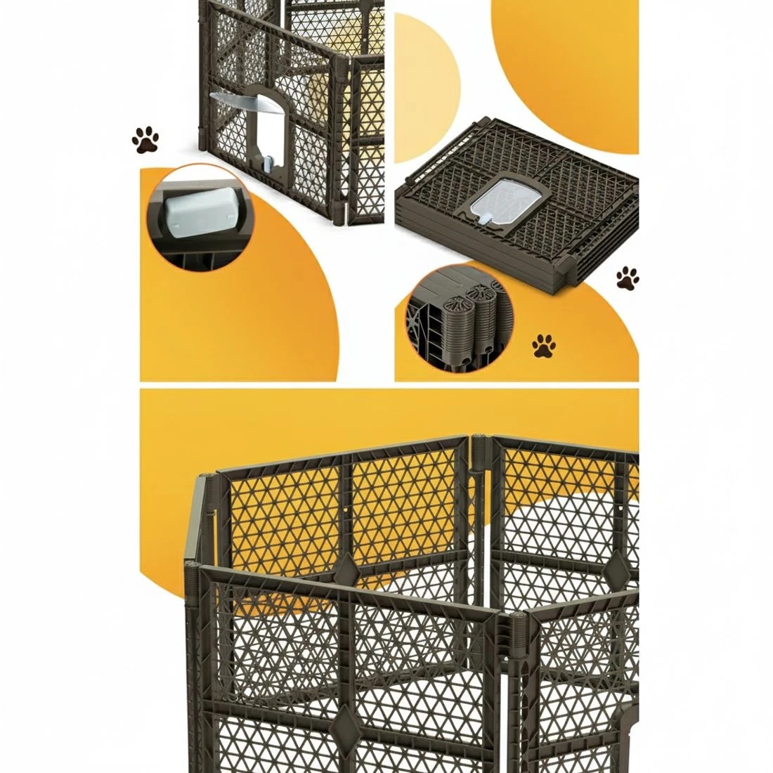 4 i.Pet Dog Playpen Enclosure 6 Panel Pet Fence Plastic Play Pen - Black, 4 of 5