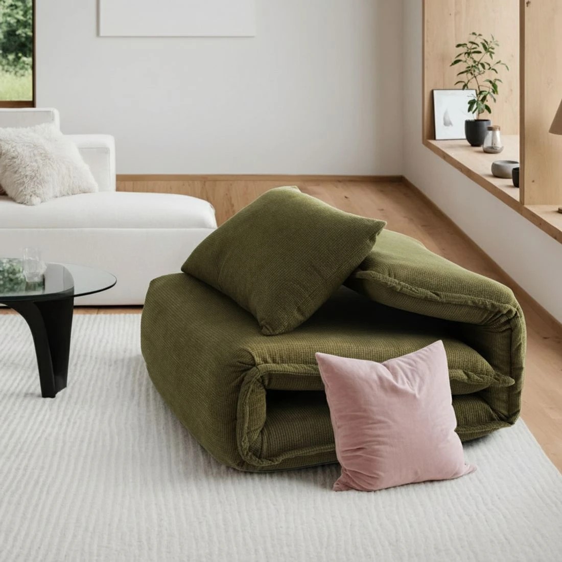 4 Artiss Floor Lounge Sofa Bed Foldable - Green, 4 of 7