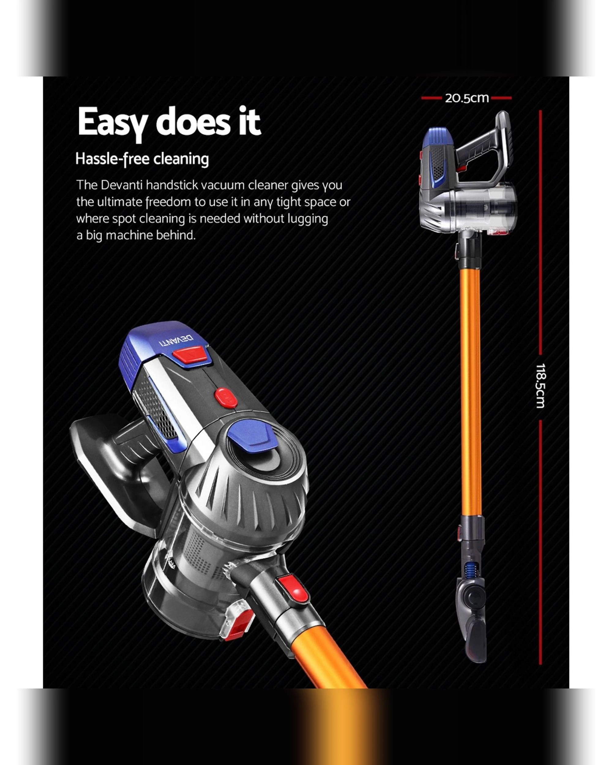 2 Devanti Stick Vacuum Cleaner Bagless Cordless 150w
 - Gold, 2 of 3