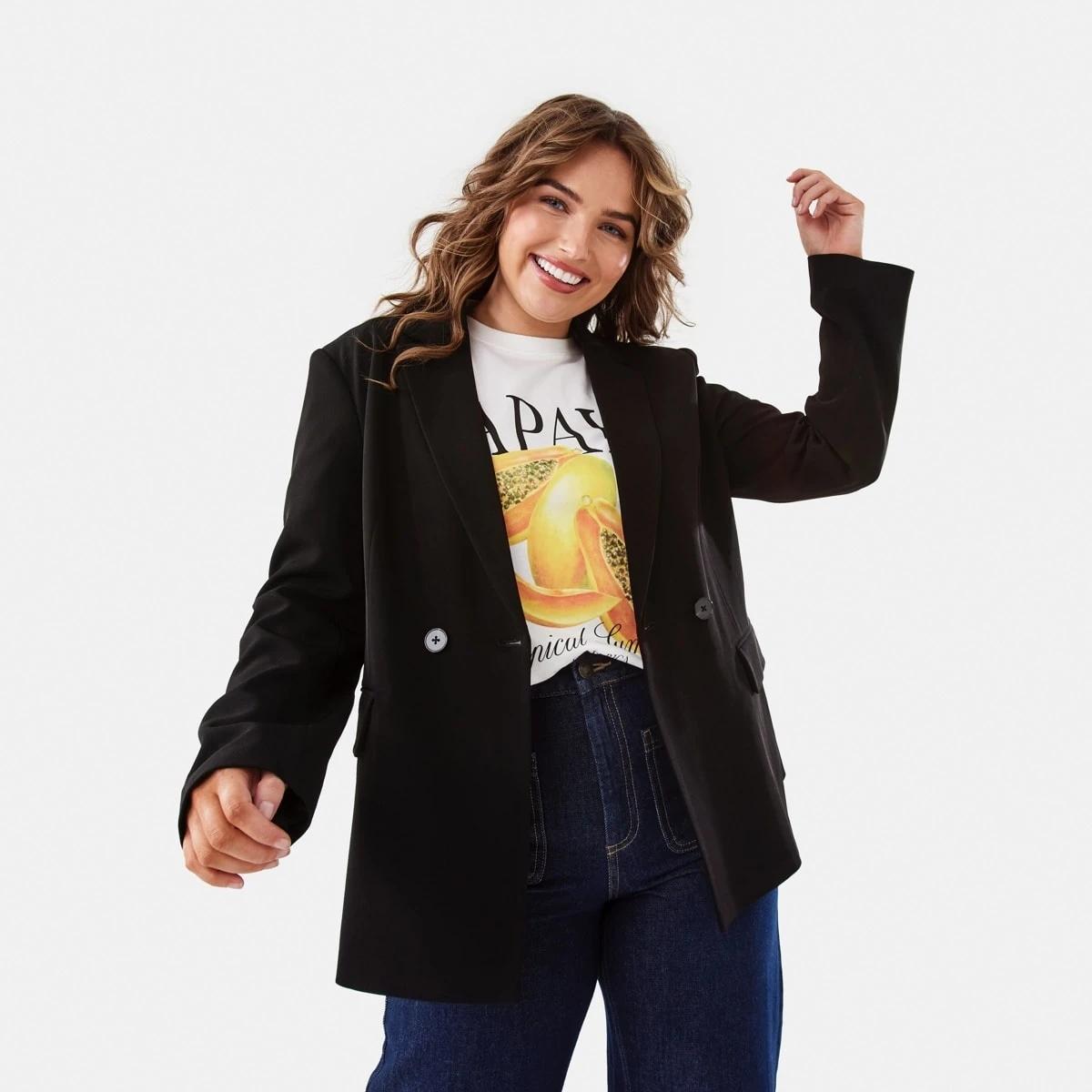 1 Double Breasted Blazer Black, 1 of 8