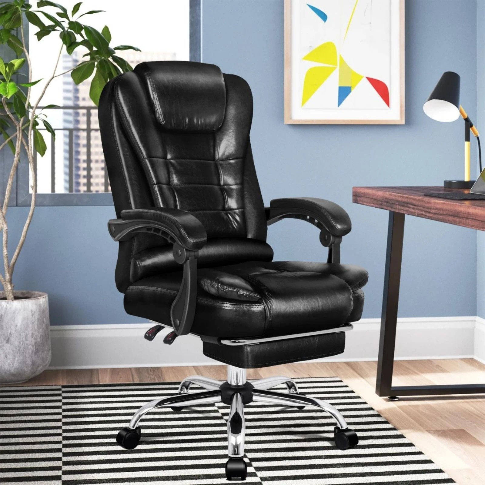 10 Alfordson Office Chair Gaming Executive Computer Racer PU Leather Seat Footrest - Black, 10 of 10