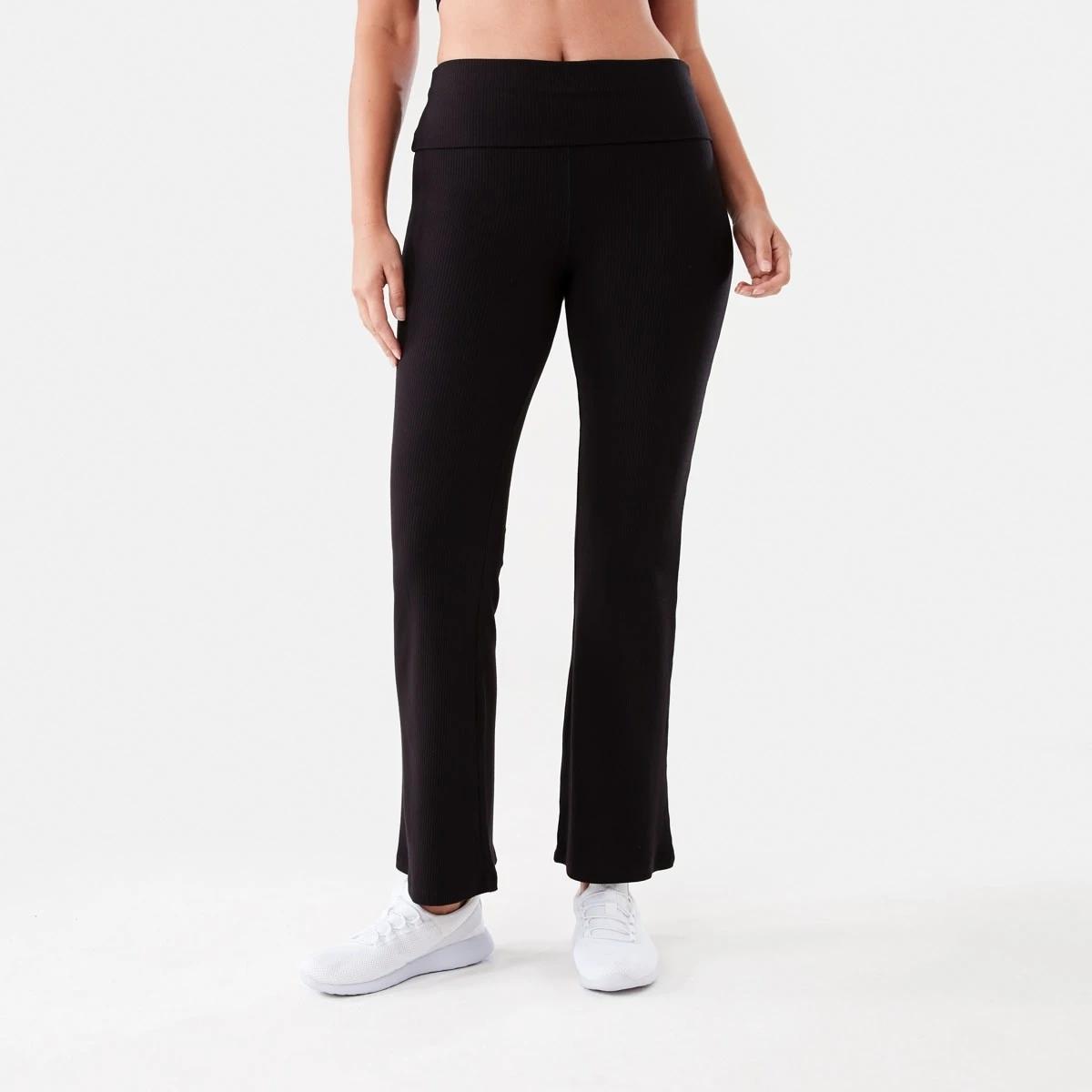 1 Active Womens Folded Waist Flare Pants Black, 1 of 4